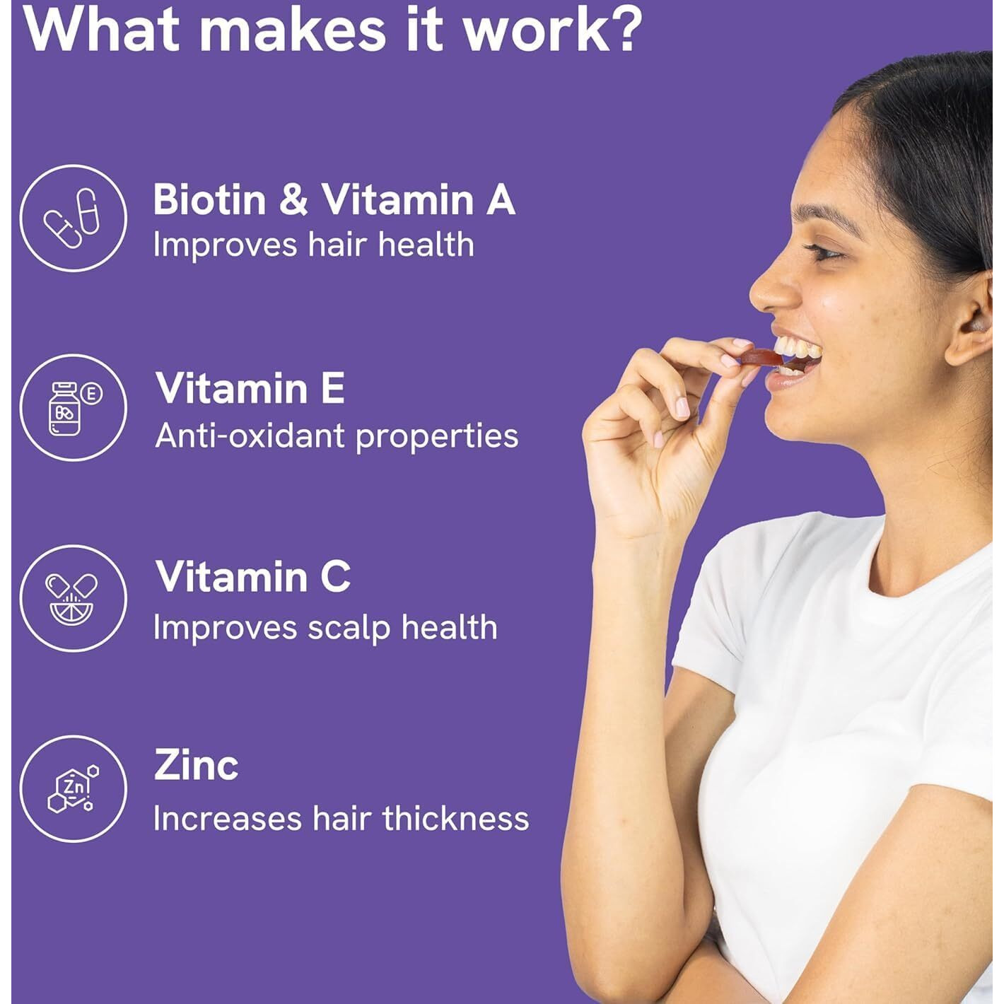 Be Bodywise Biotin Hair Gummies For Stronger, Shinier Hair & Nails | 120 Day Refill Pack | With Biotin, Zinc, Folic Acid, Fibre & Multivitamins | Strawberry Flavored | No Added Sugar & Gut Friendly
