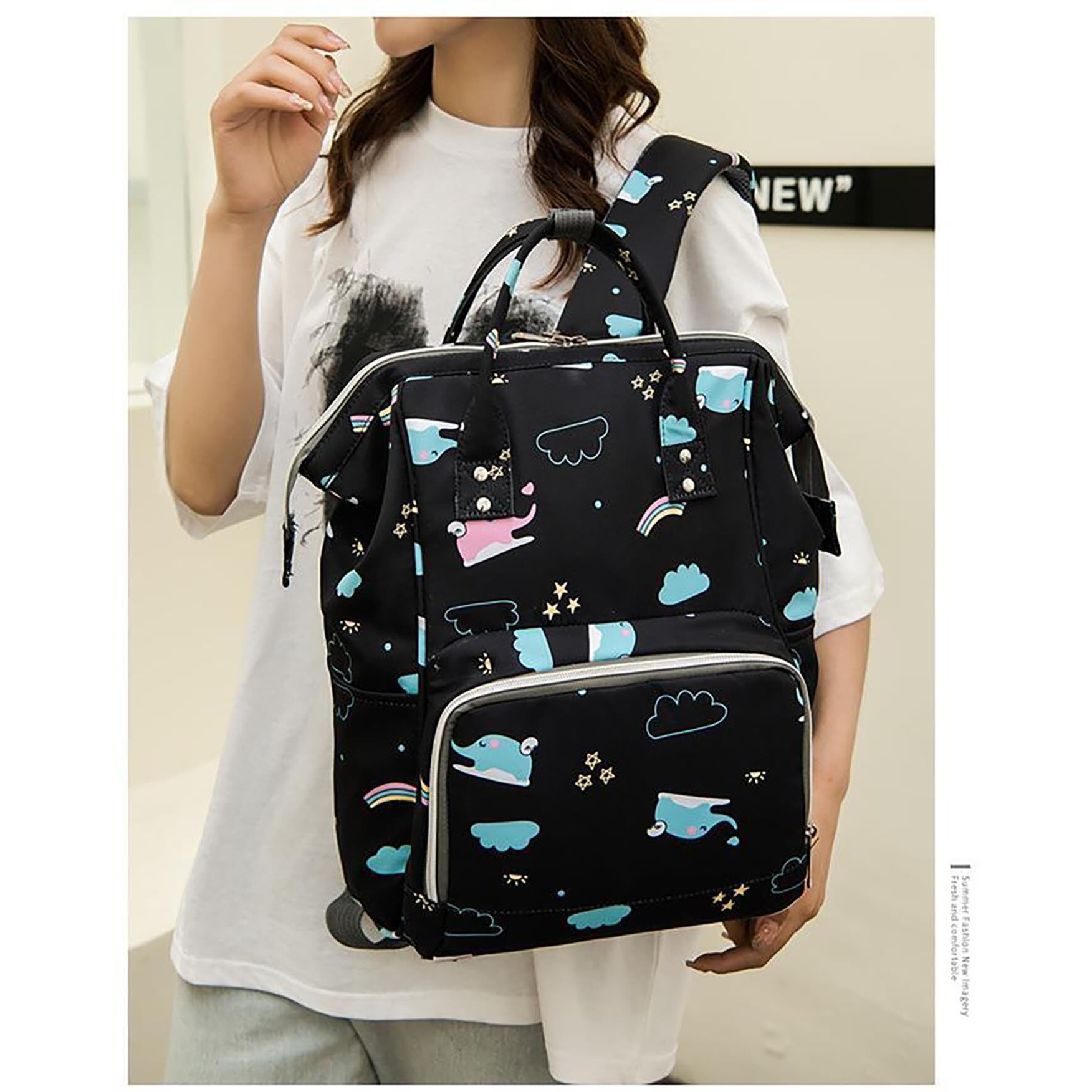 House Of Quirk Baby Diaper Bag Maternity Backpack (Black Elephant)