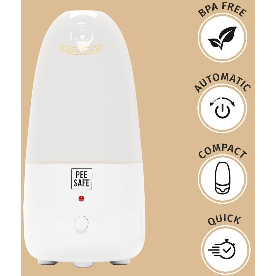 Pee Safe Menstrual Cup Steam Sterilizer | Clean Your Cup With Ease | Kills 99.9% Germs In 3 Minutes With Steam | White, For Women, Bpa Free & Auto Power Cut-Off