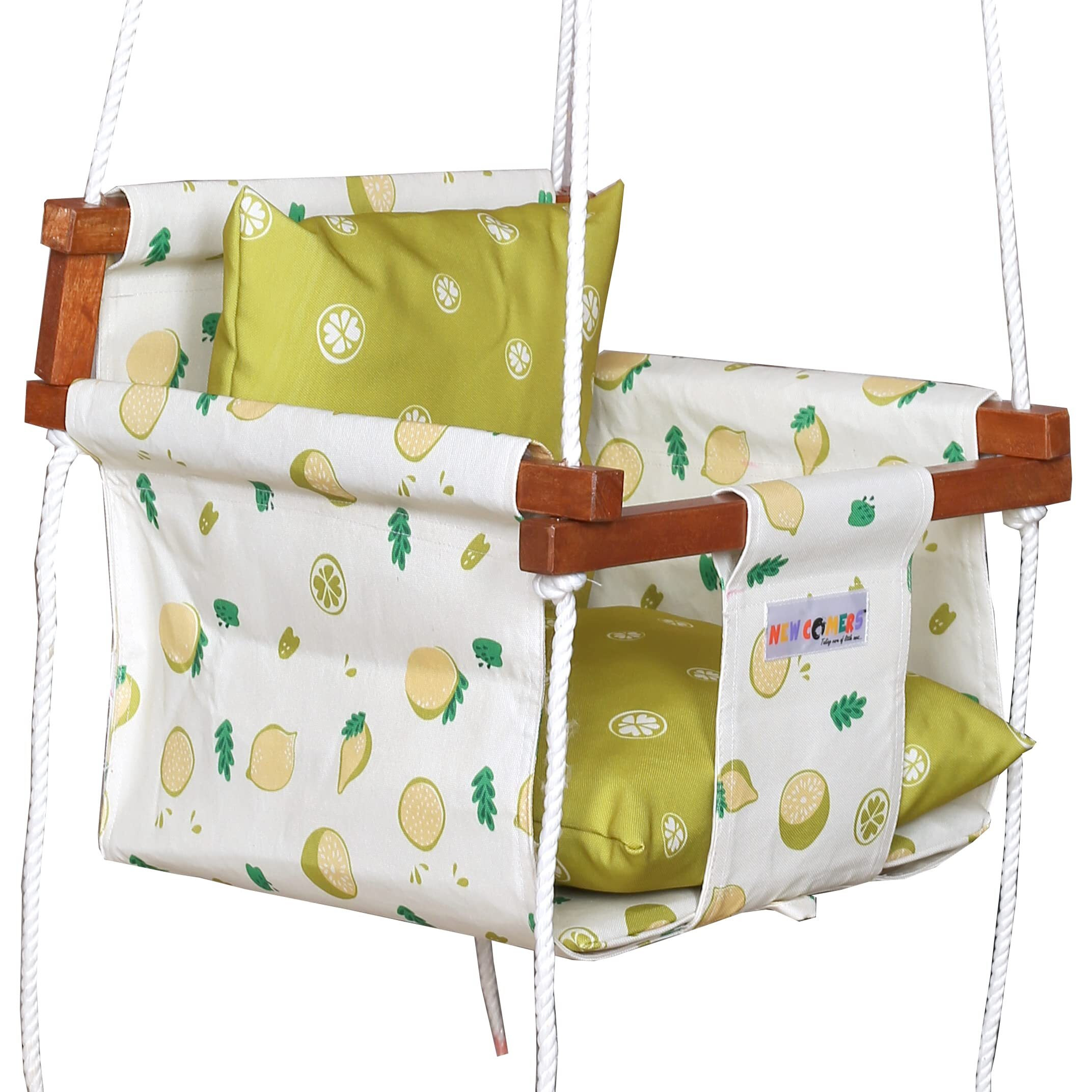 New Comers Cotton Swing For Kids, Jhula For Baby, Baby Swing Hanging Indoor Outdoor, Baby Garden Swing With Safety Belt & 2 Pillows (6 Months To 4 Years) (Up To 20 Kg)-Yellow (Tc 150/300) 908