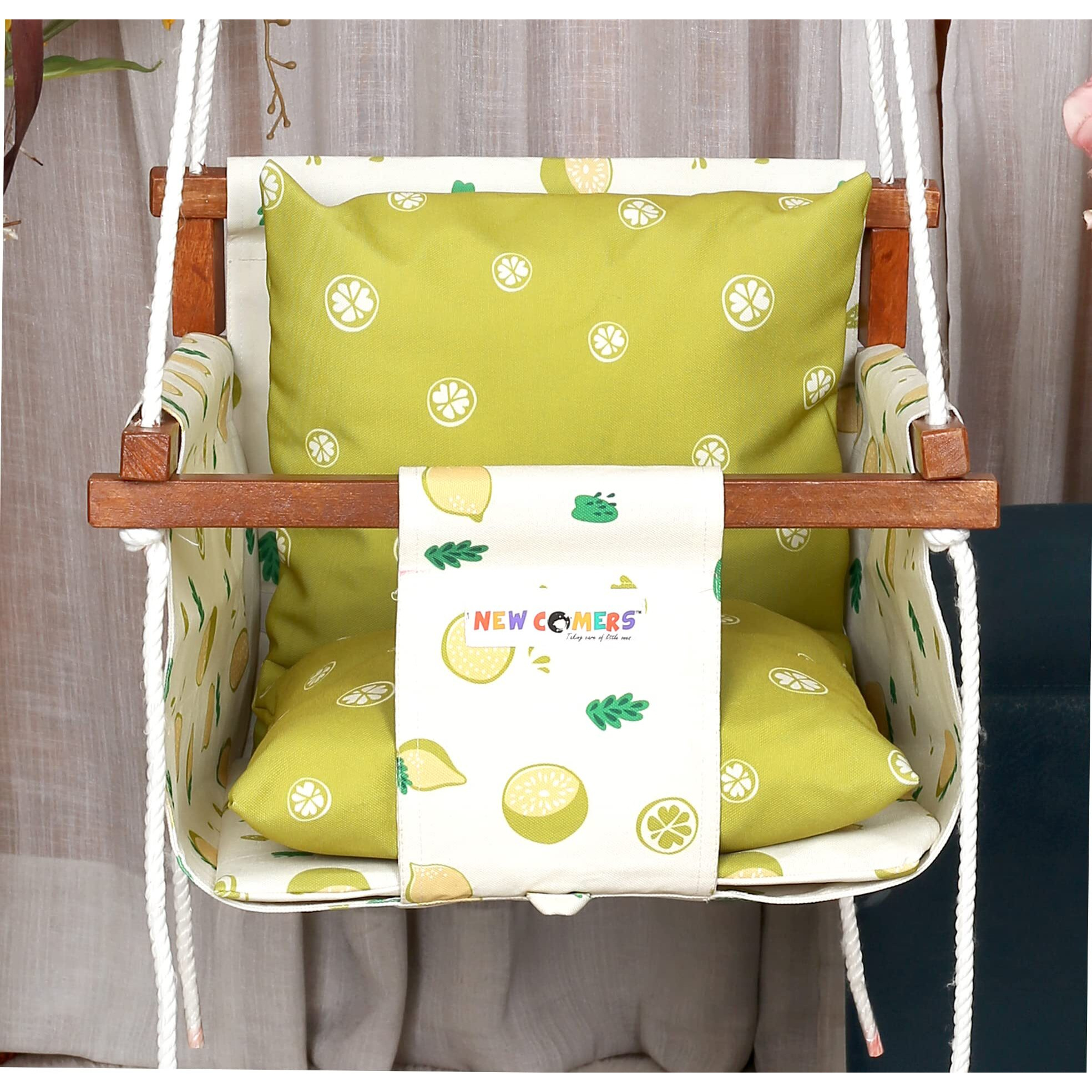 New Comers Cotton Swing For Kids, Jhula For Baby, Baby Swing Hanging Indoor Outdoor, Baby Garden Swing With Safety Belt & 2 Pillows (6 Months To 4 Years) (Up To 20 Kg)-Yellow (Tc 150/300) 908