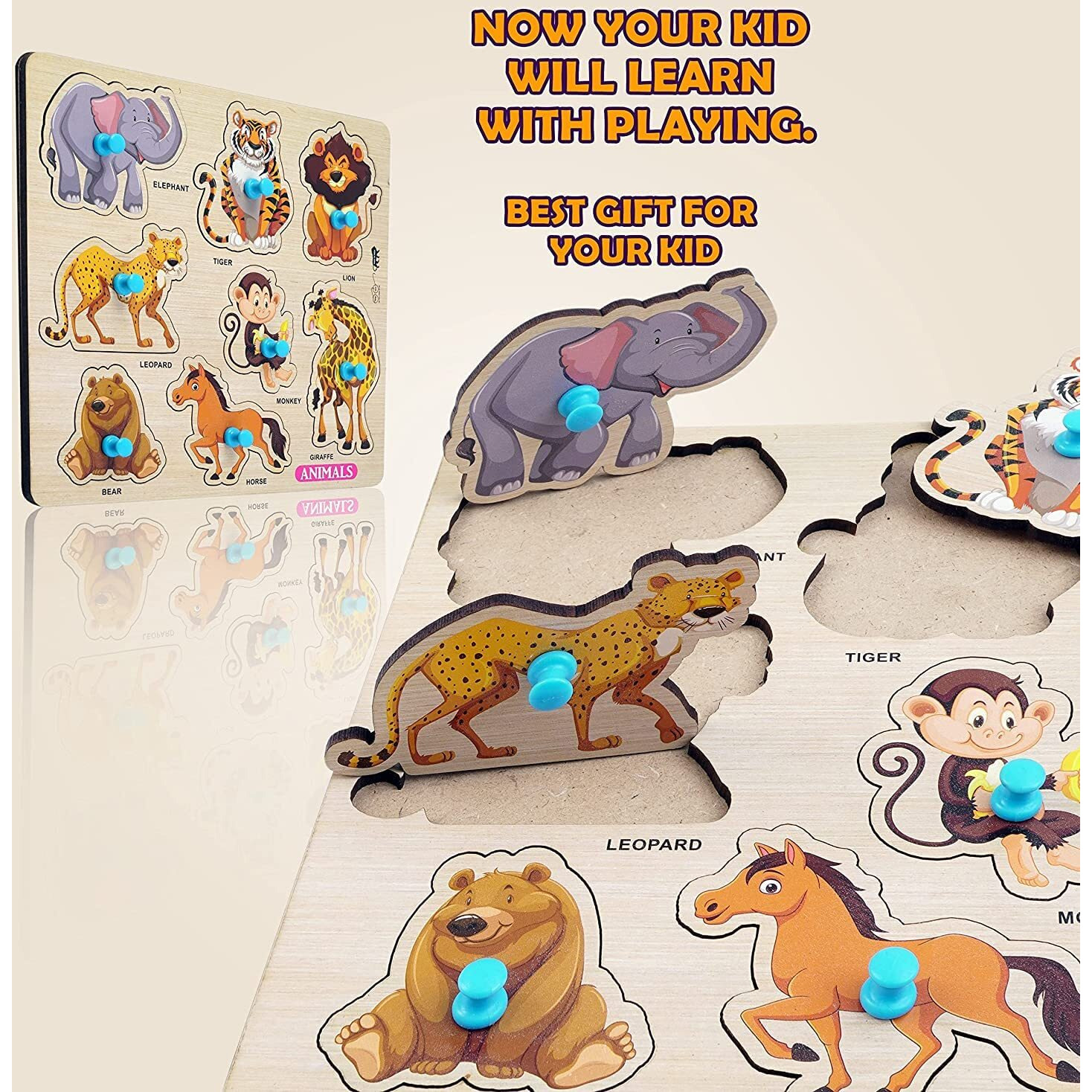 Appster Jumbo Size Educational Colorful Animals, Fruits, Vegetables, Abcd, Numbers, Body Parts, Shape Color & Vehicles Wooden Puzzle Toy For Kids Jigsaw Puzzles Learning Toys Game (Pack Of 8)