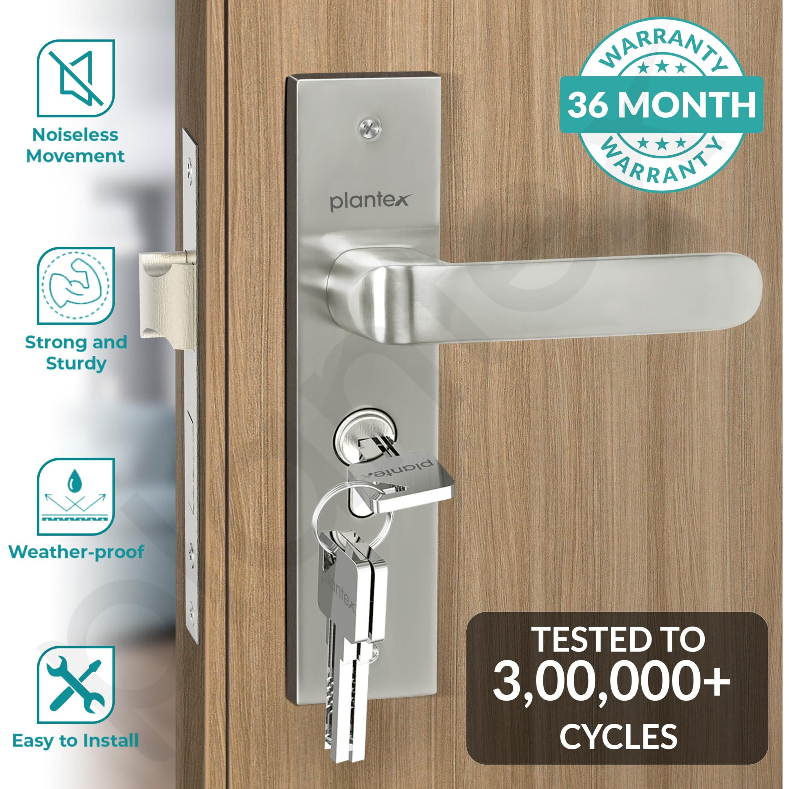 Plantex Heavy-Duty Door Lock Set - Main Door Lock Handle Set/ 6-Lever Lock Mechanism With 3 Years Of Warranty/Mortise Lock With 3 Keys, Brass Lock Body & Cylinder(8110 - Matt)