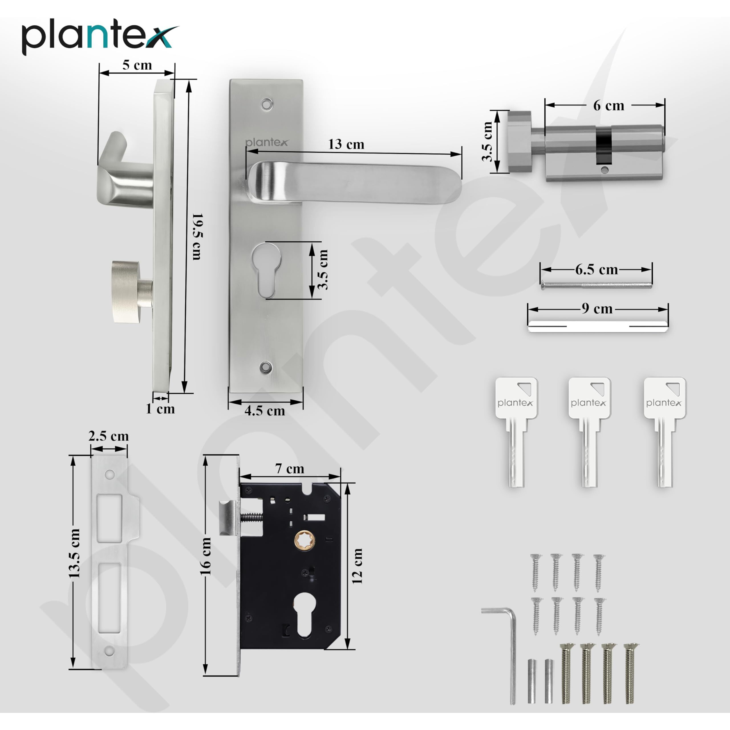 Plantex Heavy-Duty Door Lock Set - Main Door Lock Handle Set/ 6-Lever Lock Mechanism With 3 Years Of Warranty/Mortise Lock With 3 Keys, Brass Lock Body & Cylinder(8110 - Matt)