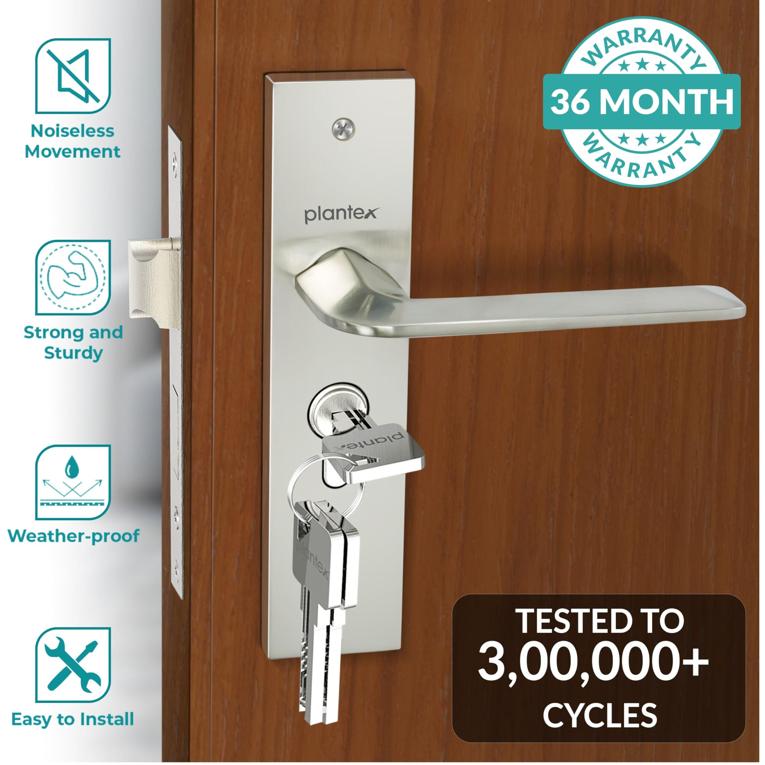 Plantex Heavy-Duty Door Lock Set - Main Door Lock Handle Set/ 6-Lever Lock Mechanism With 3 Years Of Warranty/Mortise Lock With 3 Keys, Brass Lock Body & Cylinder(8105 - Matt)