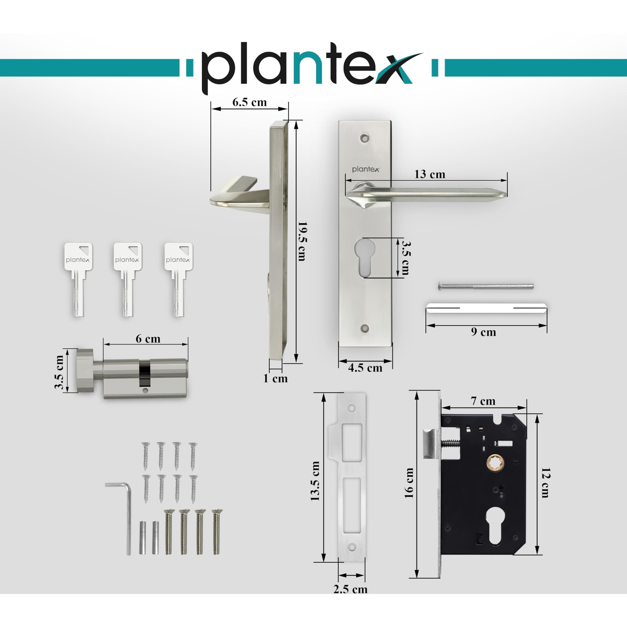 Plantex Heavy-Duty Door Lock Set - Main Door Lock Handle Set/ 6-Lever Lock Mechanism With 3 Years Of Warranty/Mortise Lock With 3 Keys, Brass Lock Body & Cylinder(8105 - Matt)