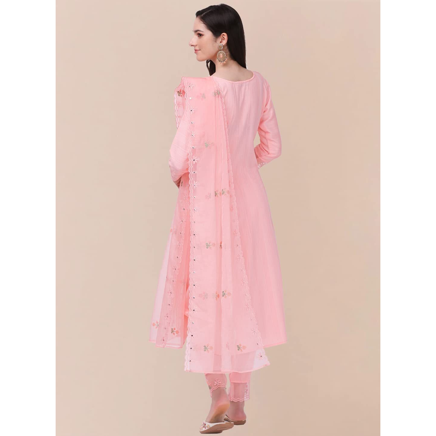 Trendmalls Women's Cotton Embroidery Salwar Suit Set Kurta Pant With Dupatta (G103-Lightpink-4Xl)