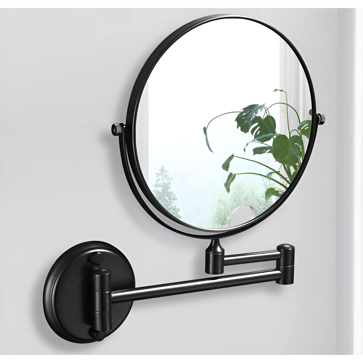 Plantex Premium Brass Magnifying Mirror/Two-Sided 360 Swivel Shaving Mirror With 5X/1X Magnification/Vanity Mirror For Bathroom (8 Inches-Black/Wall Mount)