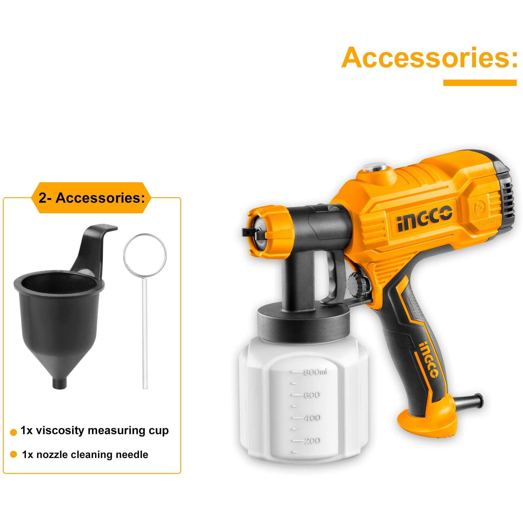 Ingco Paint Sprayer800 Ml Capacity, 450W, 1.5Mm Copper Nozzle,50Din-S, 380 Ml/Min
