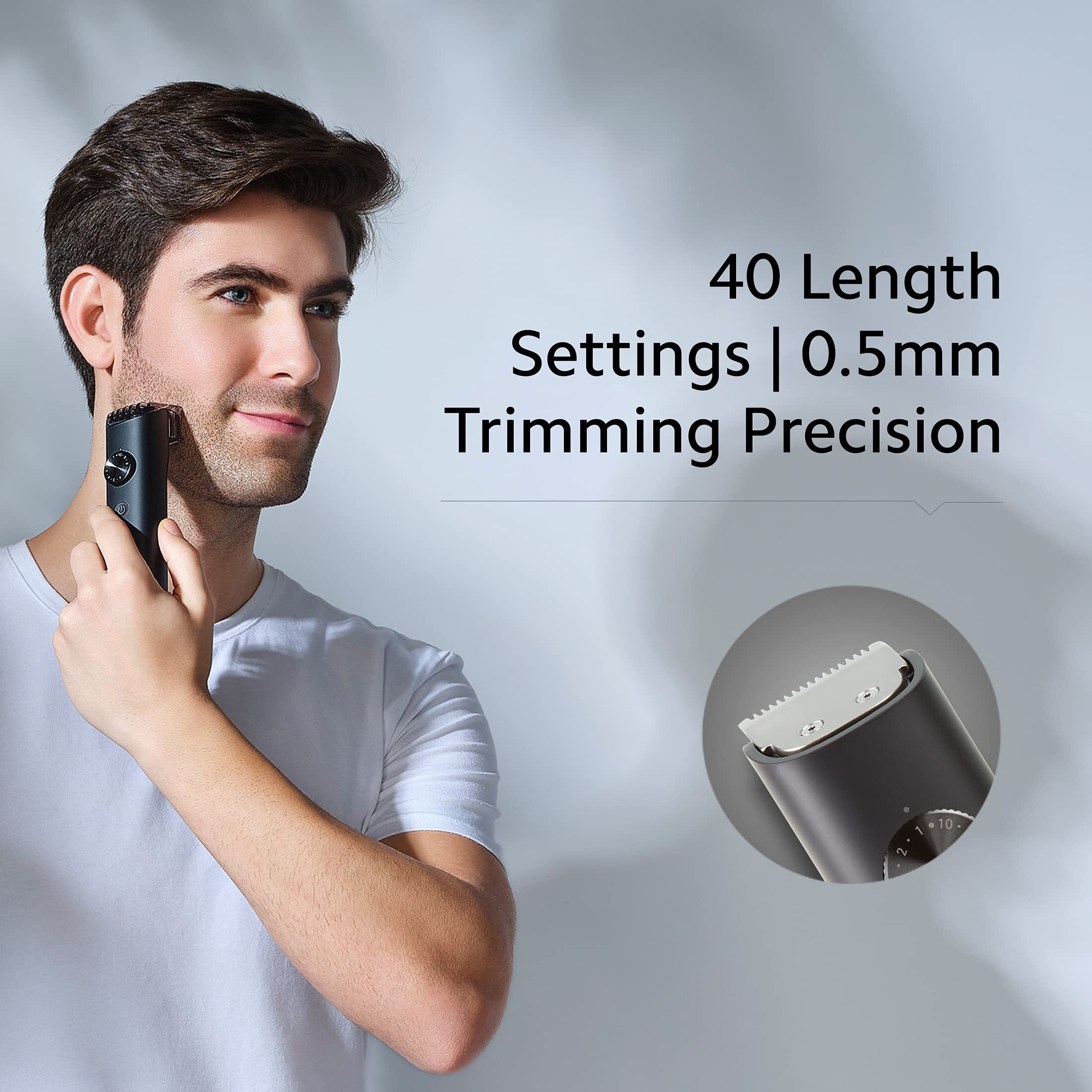 Mi Xiaomi Corded + Cordless Beard Trimmer 2 With Type-C Fast Charging, Led Display, Waterproof, 40 Length Settings, Stainless Steel Blades, 90 Mins Cordless Runtime, Travel Lock, Black (2021)