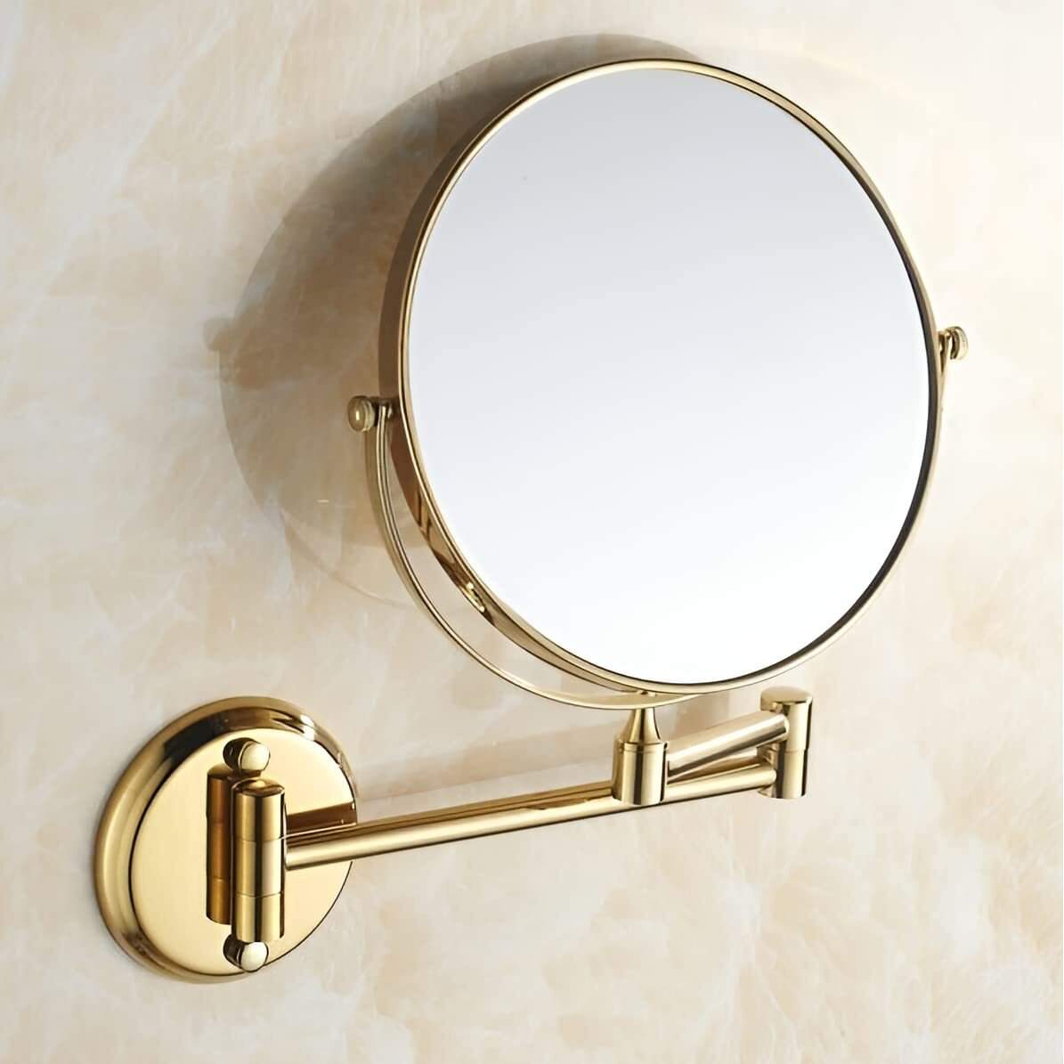 Plantex Brass And 304 Grade Stainless Steel Body Two-Sided 360 Swivel Mirror/Magnifying Mirror/Mirror For Makeup/Vanity Mirror Wall Mounted(8 Inches/Golden Finish) - Round