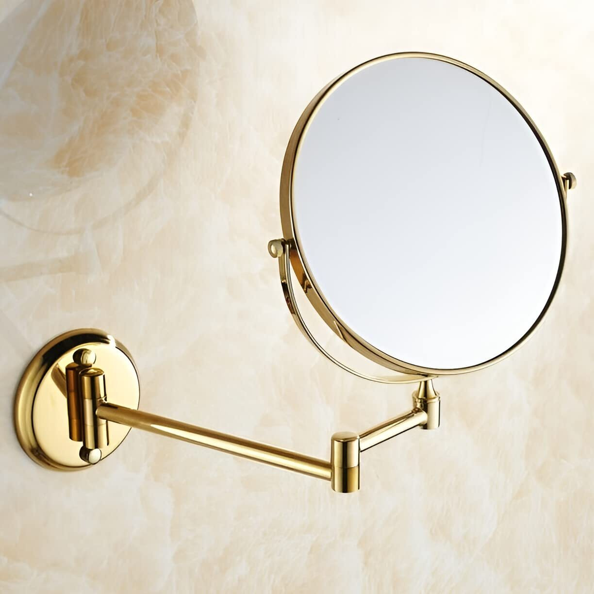 Plantex Brass And 304 Grade Stainless Steel Body Two-Sided 360 Swivel Mirror/Magnifying Mirror/Mirror For Makeup/Vanity Mirror Wall Mounted(8 Inches/Golden Finish) - Round