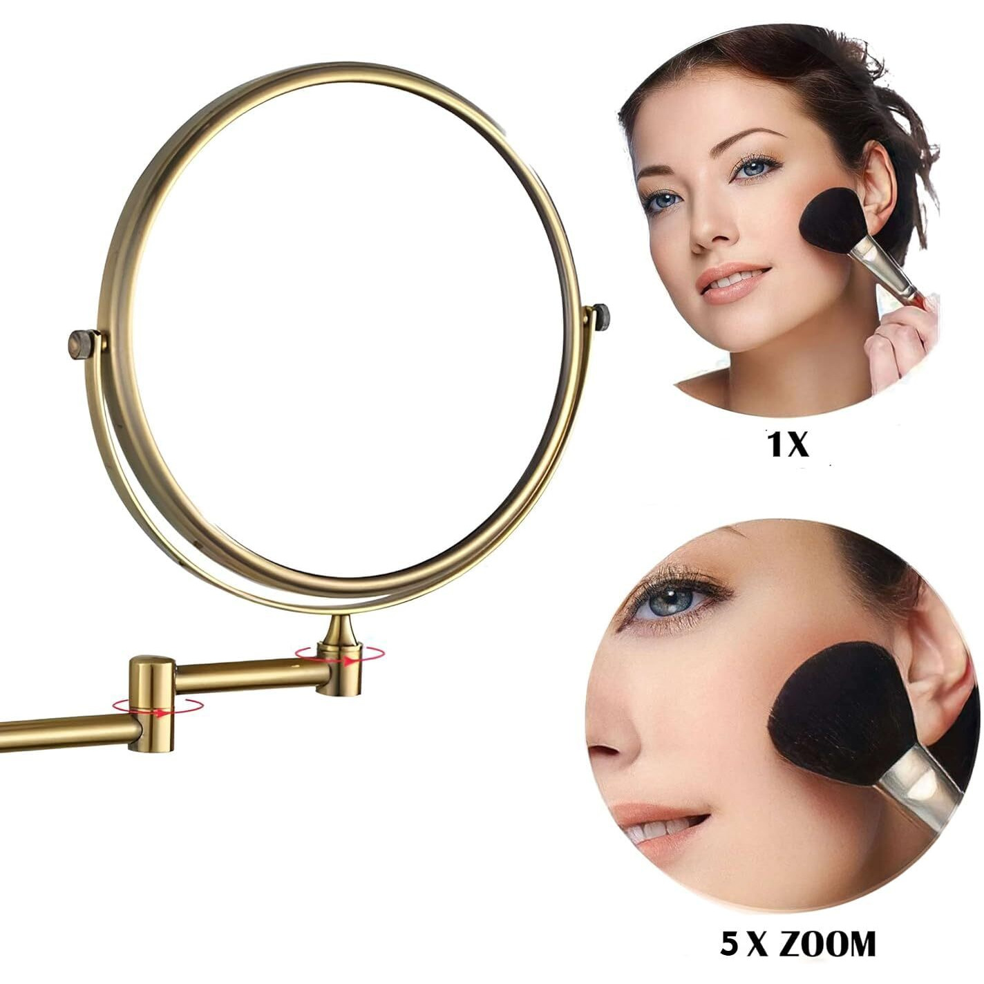 Plantex Brass And 304 Grade Stainless Steel Body Two-Sided 360 Swivel Mirror/Bathroom Mirror/Makeup Mirror/Vanity Mirror Wall Mounted (8 Inches/Brass Antique) - Round