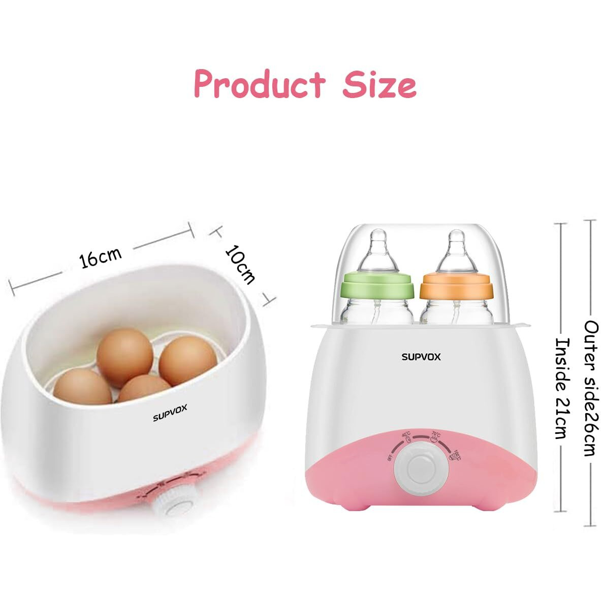 Supvox Bottle Warmer For Babies Milk Electric 6 In 1 Sterilizer For Feeding Bottles With 8-15 Mins Fast Warming, 24H Keep Warm Food Heating Timer Adjustable Temp Baby Bottle Sterilizer Machine(Pink)