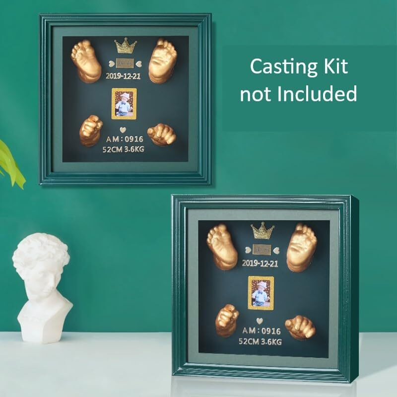 Mold Your Memories Square Wooden Wall Mount Frame For Baby Hand And Feet Casting (Only Frame). Box Frame For Baby Casting. 3D Baby Casting Frames (Green), 27.3X7.34 Cm
