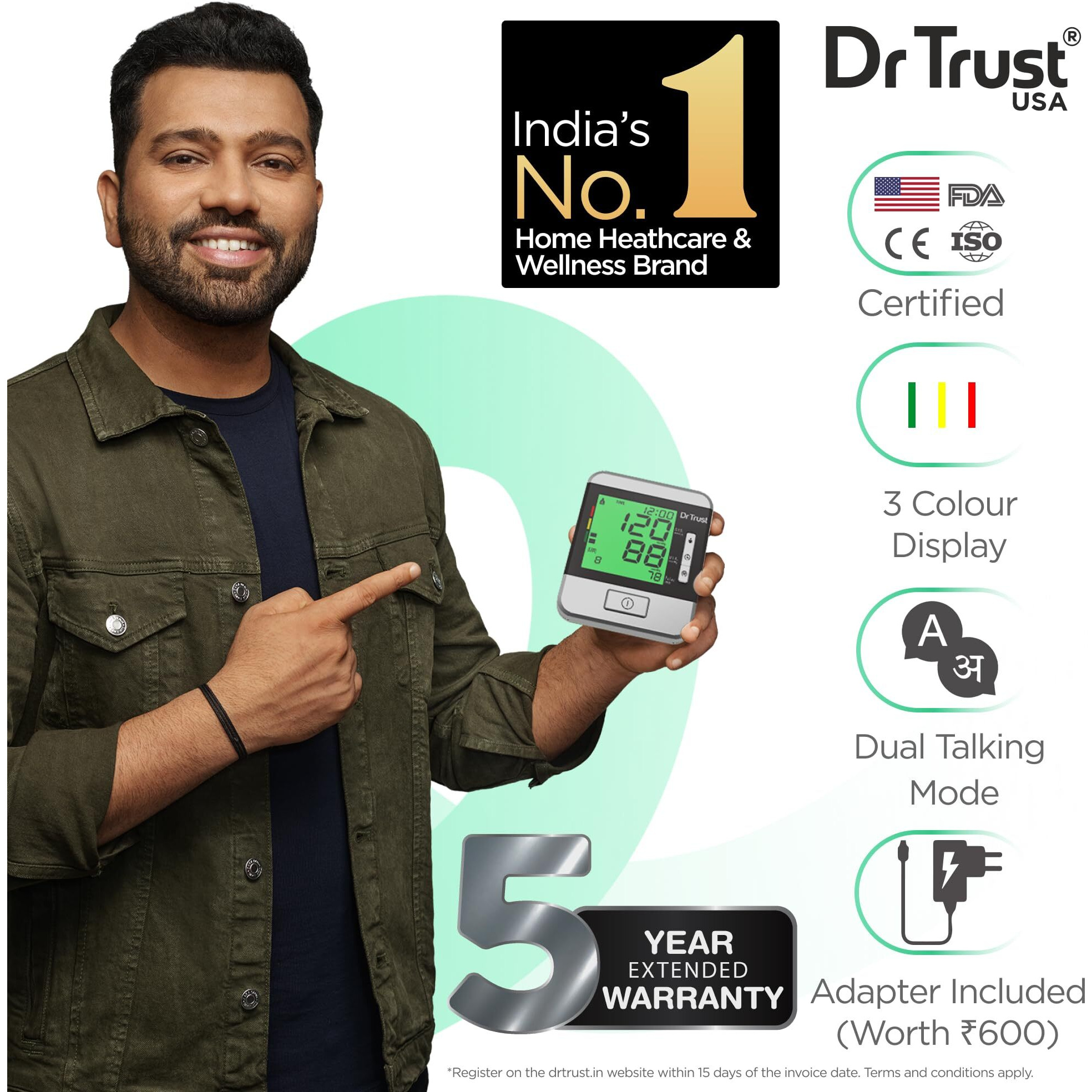 Dr Trust(Usa) Goldline Talking Automatic Digital Bp Monitor Machine, 3 Color Backlight (Includes Adapter, Carry Bag, Batteries)- 103