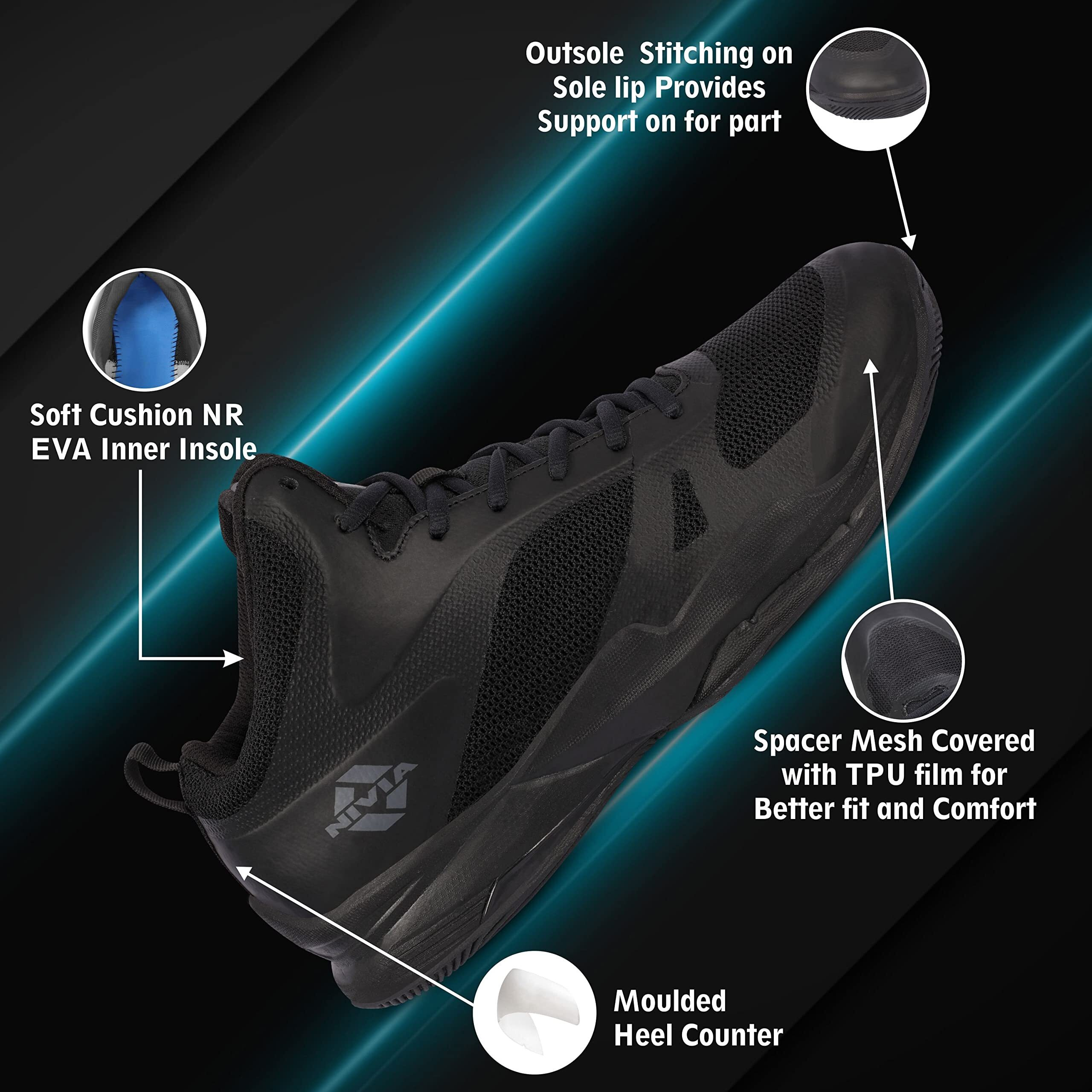 Nivia Combat 2.0 Basketball Shoes For Mens | Phylon, Rubber & Tpu Shank Sole With Spacer Mesh Covered With Tpu Film Upper | Basketball Court Indoor And Outdoor (Black) Uk -6