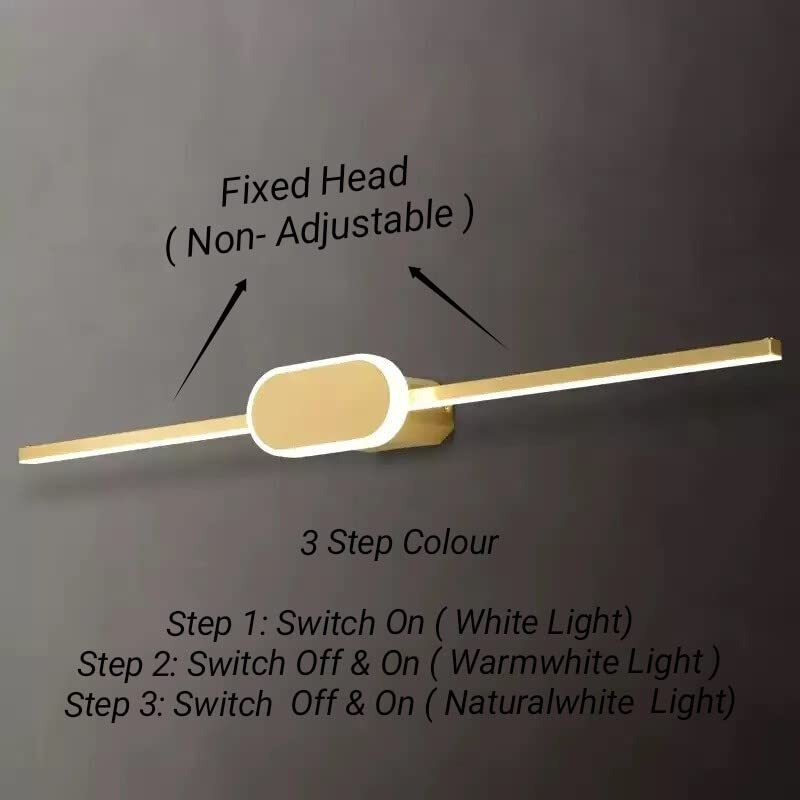 Filliska 18 Watt Modern Led Picture/Dressing/Vanity/Bathroom/Mirror Light With 3 Step Light Mode & Non-Adjustable Head (White, Warm White And Neutral White) (Sleek Gold-077)