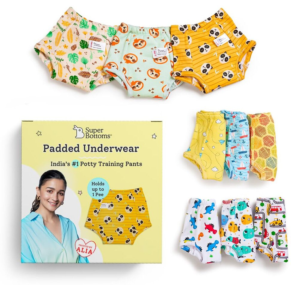 Superbottoms Padded Underwear | For Potty Training & Mess-Free Diaper-Free Time | Prevents Pee Puddles | 3 Layers Of Premium Cotton Padding (No Sponge) | Pull-Up Style Potty Trainers (Size 3)