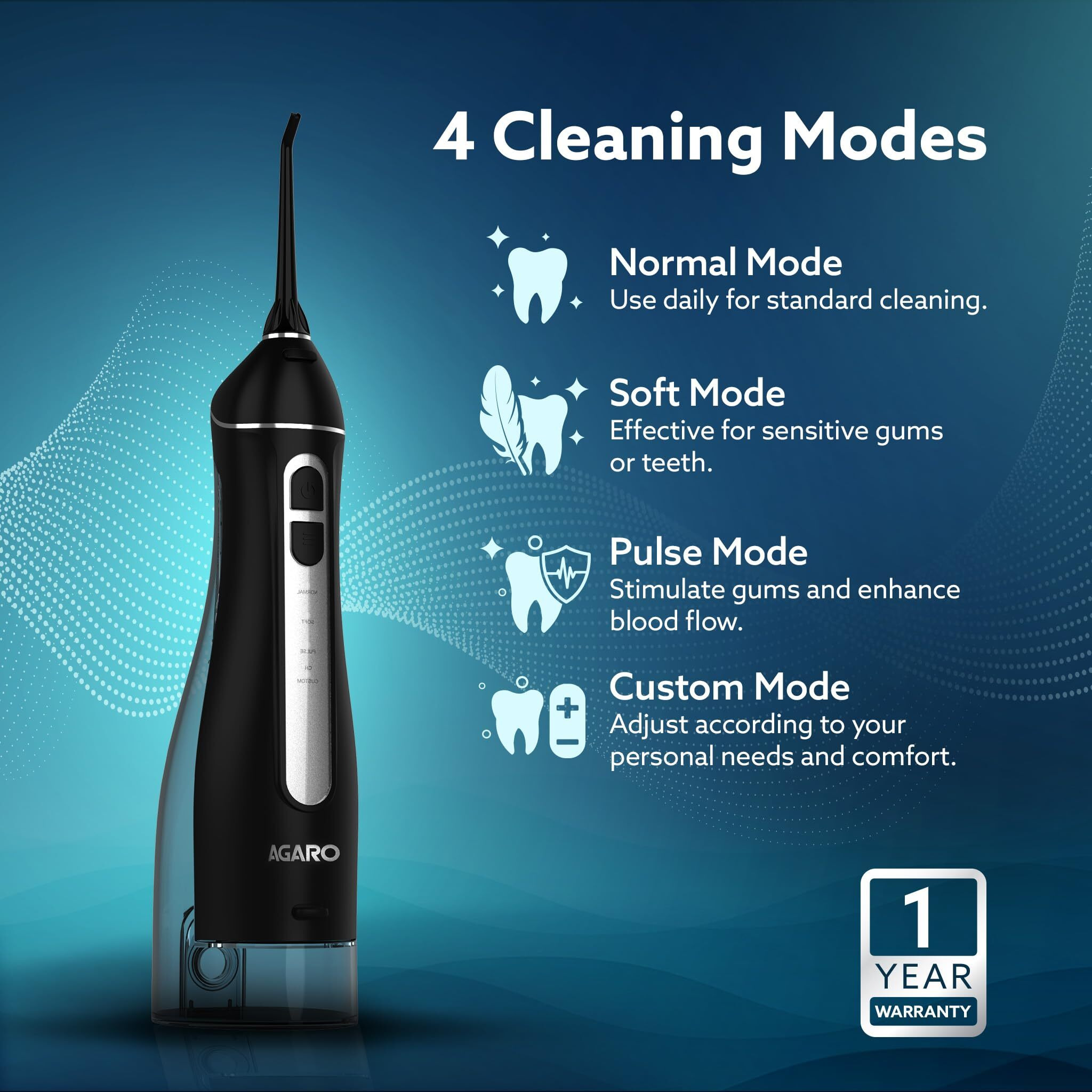 Agaro Ultra Plus Dental Flosser For Teeth, Portable, Cordless & Rechargeable, 4 Cleaning Modes, Ipx7 Waterproof, 300Ml Water Tank, Flossing At Home & Travel, Oral Flosser, Oral Irrigator Black
