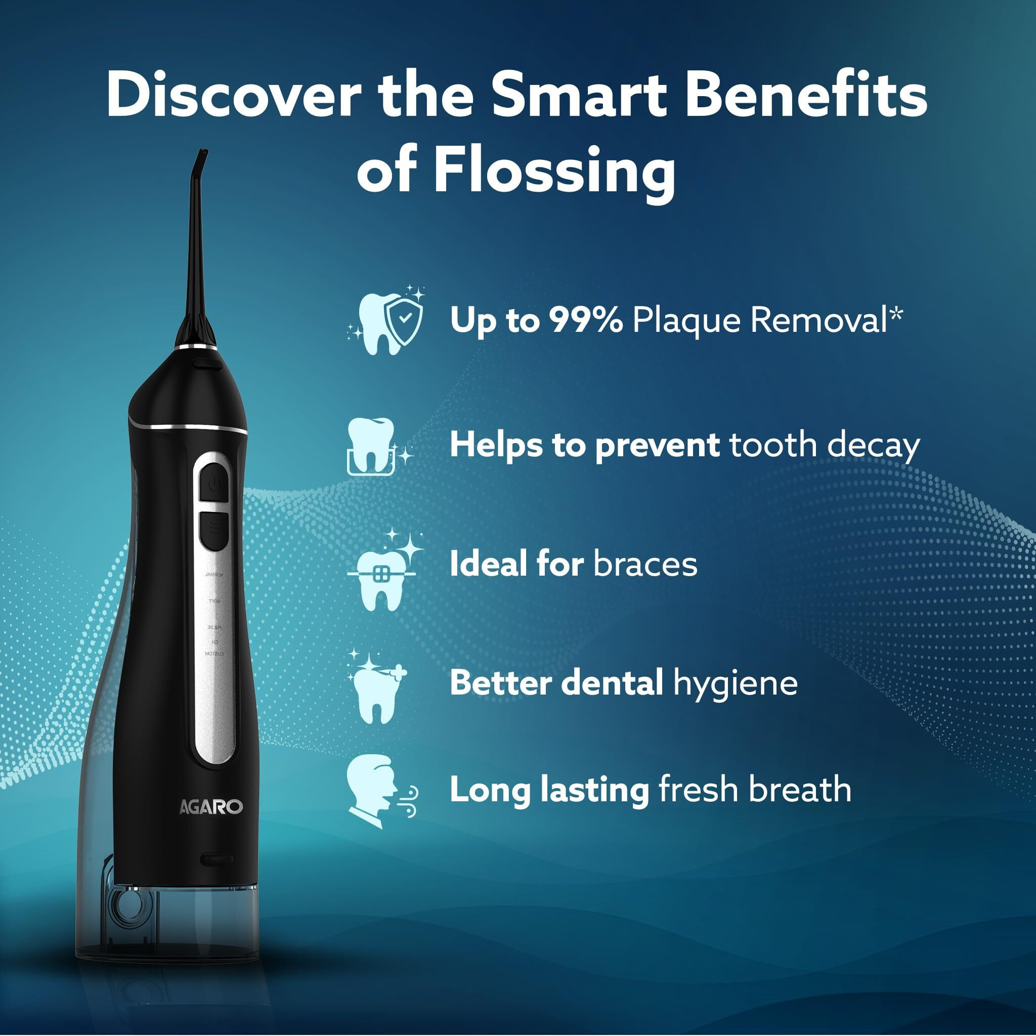 Agaro Ultra Plus Dental Flosser For Teeth, Portable, Cordless & Rechargeable, 4 Cleaning Modes, Ipx7 Waterproof, 300Ml Water Tank, Flossing At Home & Travel, Oral Flosser, Oral Irrigator Black
