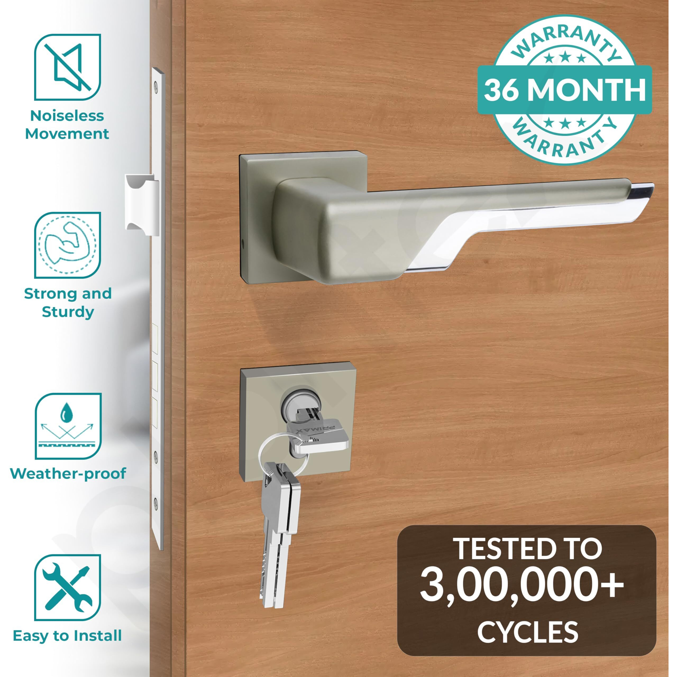 Plantex Premium Door Lock With 3 Years Of Warranty/Main Door Lock For Home/Mortise Lock For Door - Main Door Lock Set (7093 - Satin White & Chrome)