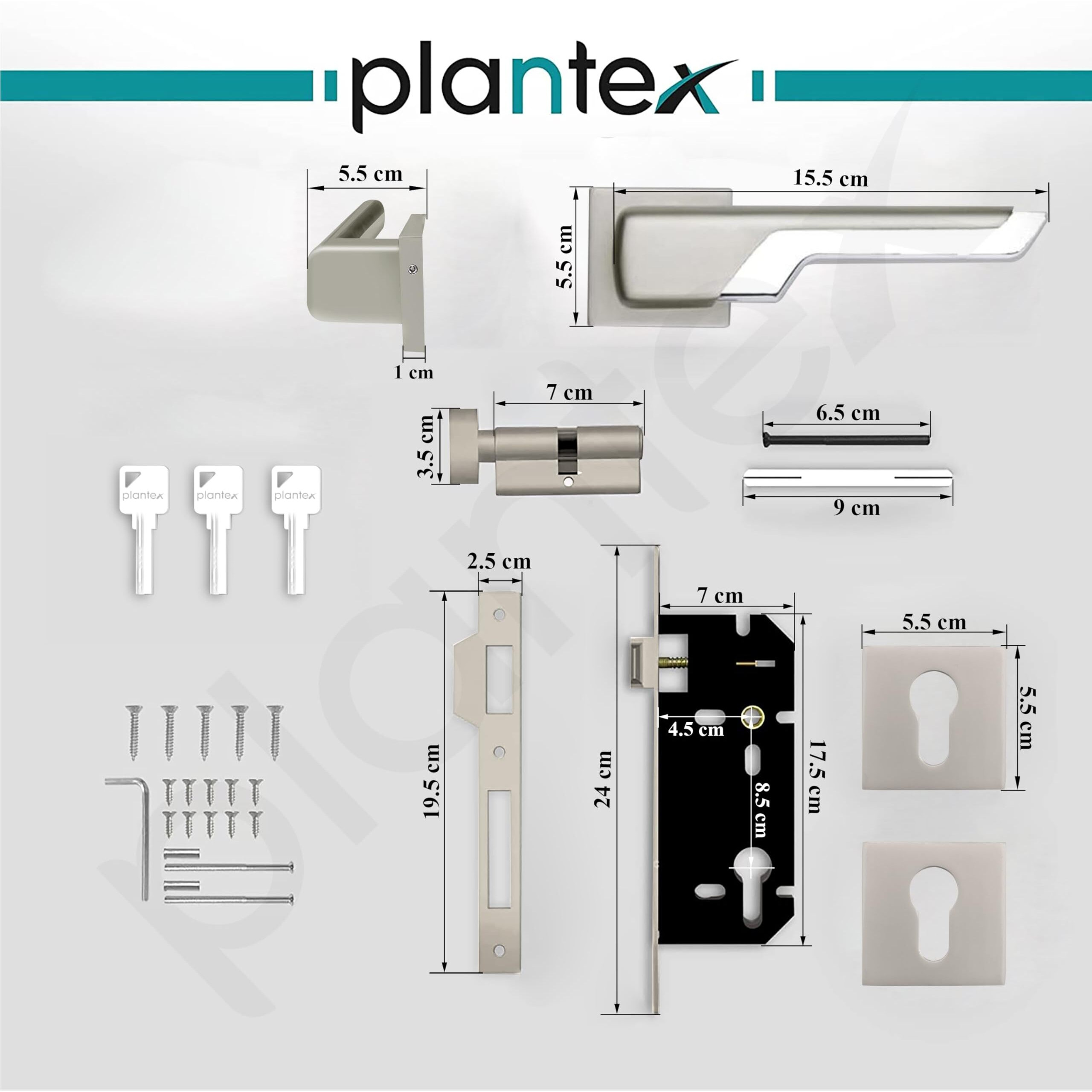 Plantex Premium Door Lock With 3 Years Of Warranty/Main Door Lock For Home/Mortise Lock For Door - Main Door Lock Set (7093 - Satin White & Chrome)