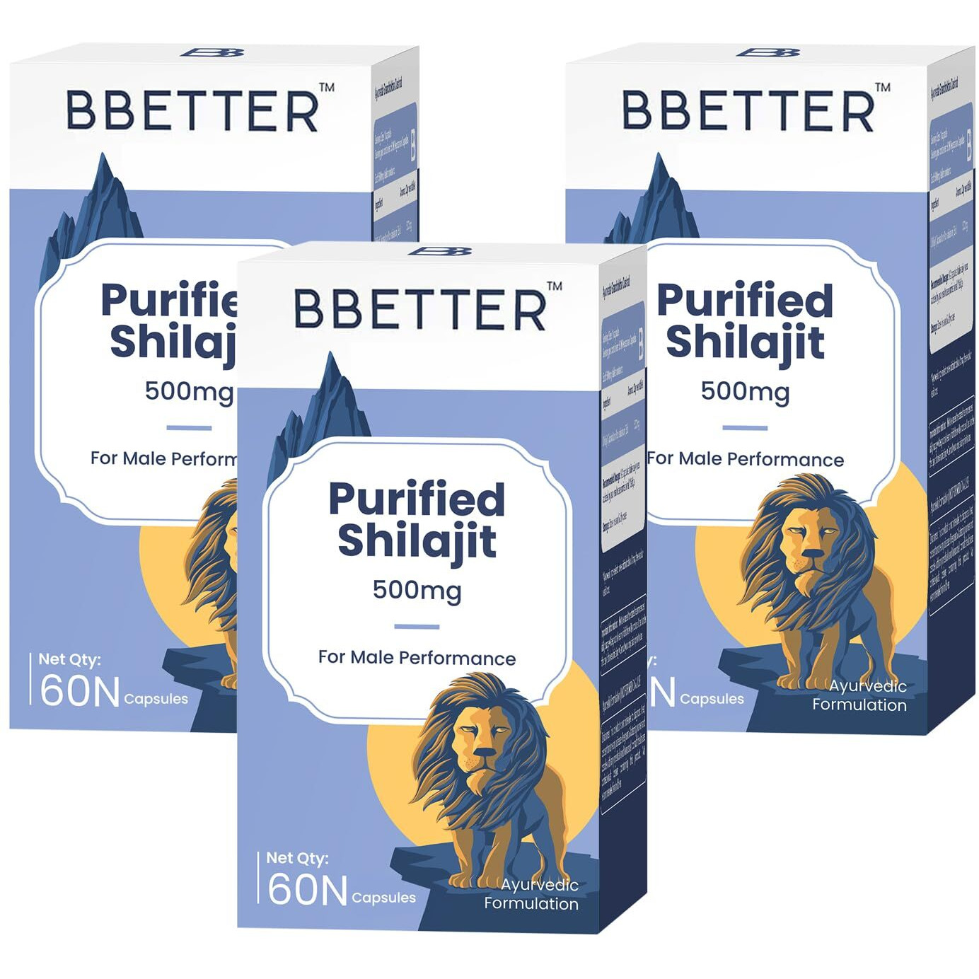 Bbetter Purified Shilajeet 500Mg | Shilajit For Stamina, Strength, Muscle Growth & Vitality Support For Men | Pure Himalayan Shilajit Extract (Pack Of 3) - 180 Capsules