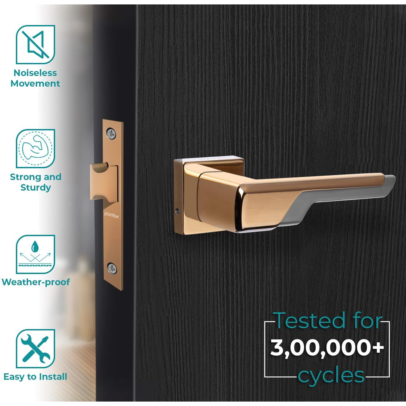 Plantex Heavy Duty Door Lock  Bathroom Door Lock/Mortise Keyless Handle Set For Home/Bathroom/Store Room/Balcony/Office With Baby Latch (7093  Pvd Choco & Satin Black Matt)