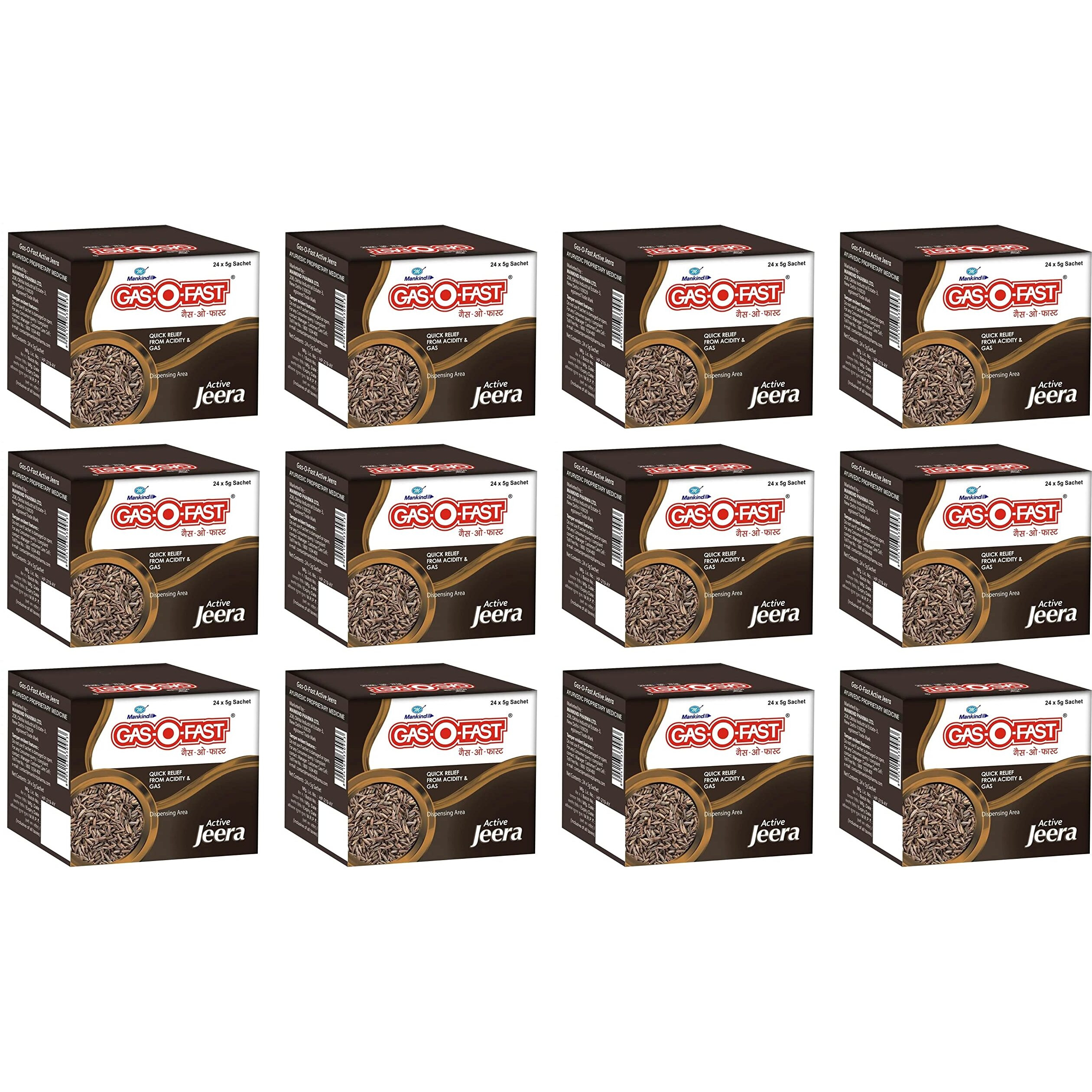 Mankind Gas-O-Fast For Relieving Acidity, Active Jeera- 24X 5Gsachet X Pack Of 12
