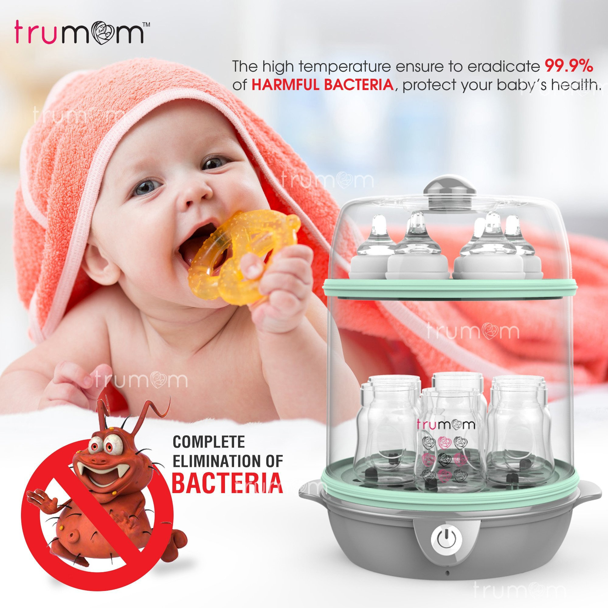 Trumom Usa Electric Steam Sterilizer For Feeding (6 Bottles) And Baby Food Steamer (Includes 1 Year Warranty)