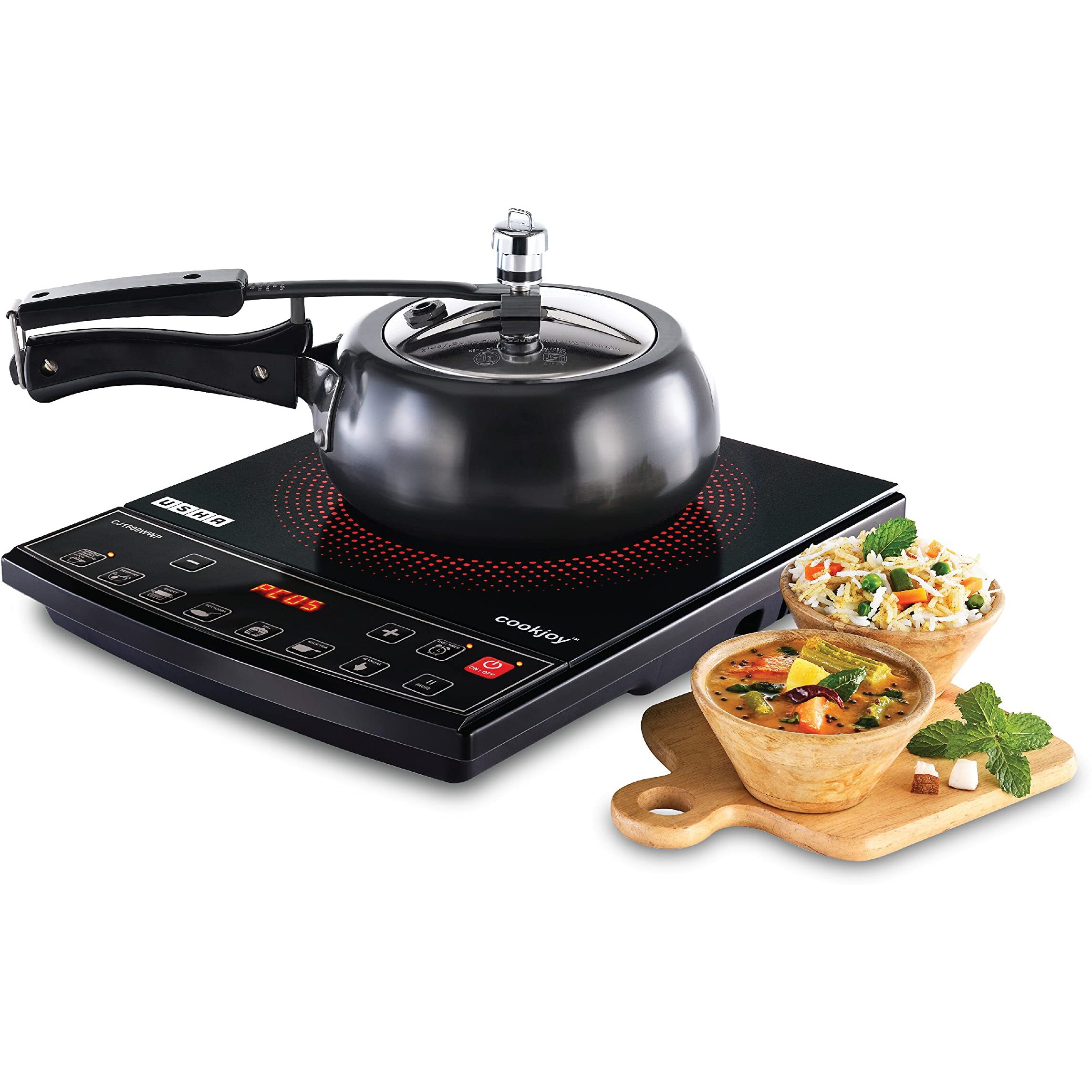 Usha Cookjoy Radiant Induction Cooktop 1600 Watts Cj1600Wwp With Keep Warm Option And 6 Indian Pre-Set Menu (Black)