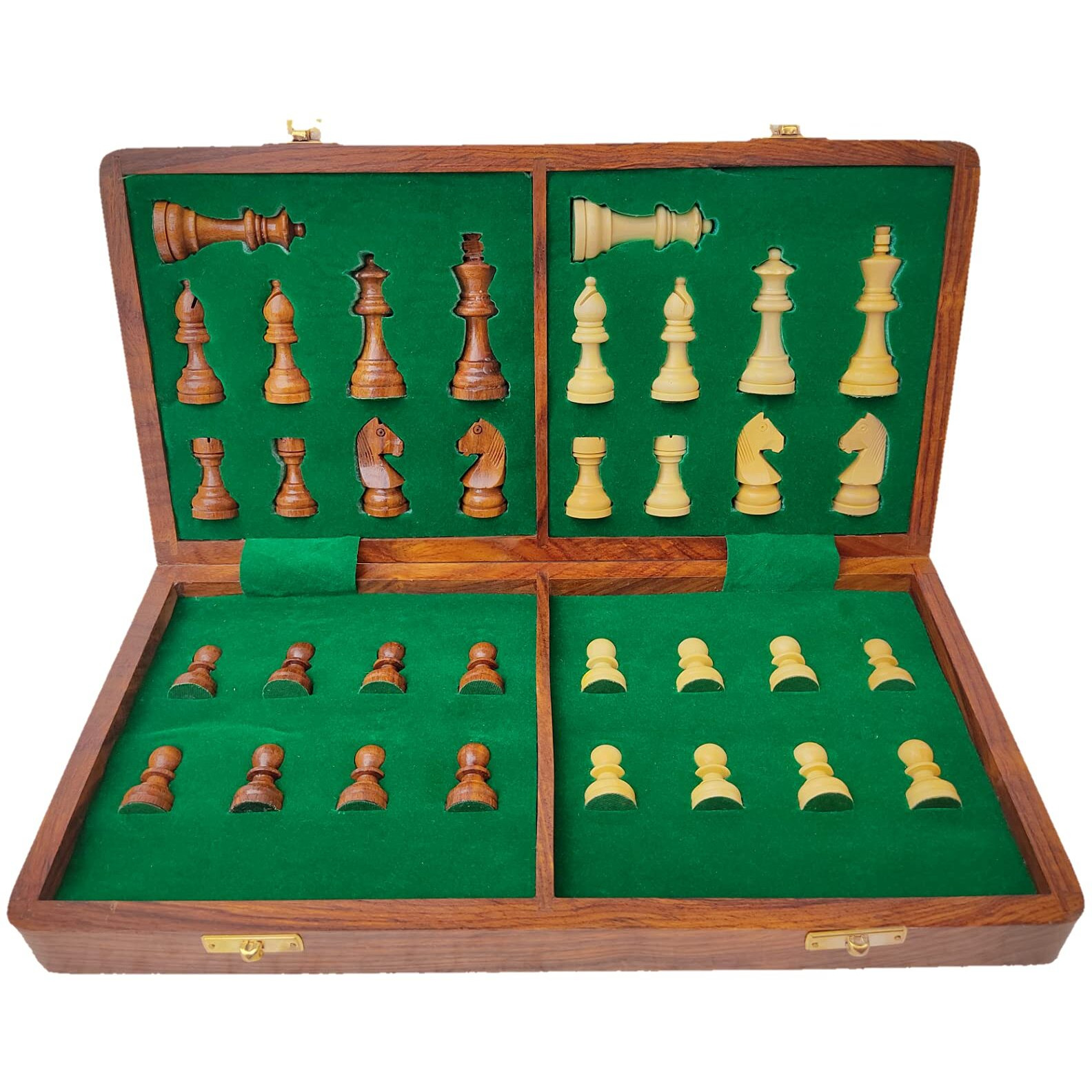 Enterro Chess Board Set Wooden Foldable14 X 14 Inch With 2 Extra Queens - Handcrafted Magnetic Chess Pieces