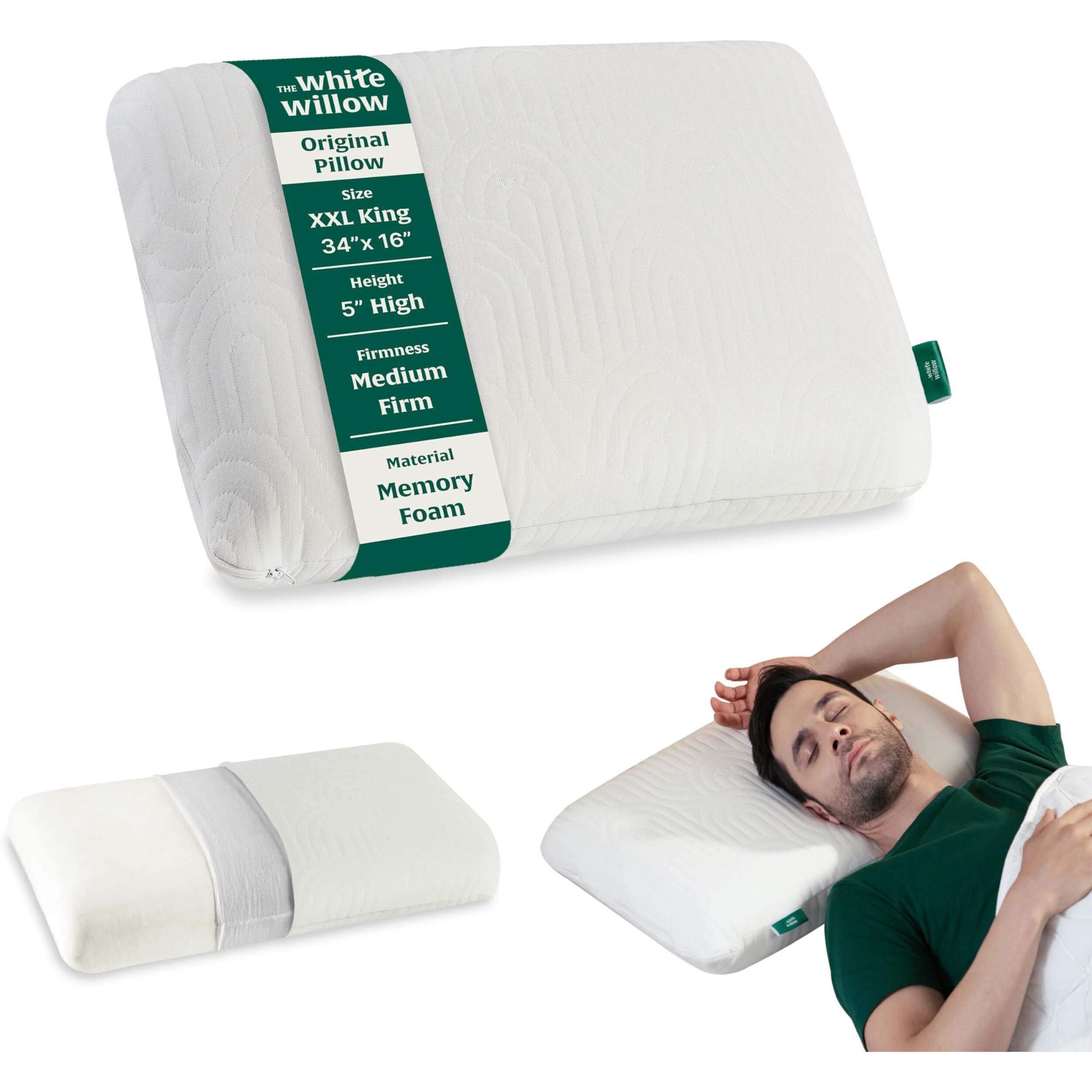 The White Willow Memory Foam Pillow For Neck & Shoulder Pain Relief-Orthopedic Cervical Pillow For Sleeping-Big Size Pillow-Thick Pillow For Back & Side Sleeper-Medium Firm-Xxl King Size-5" H-Cream