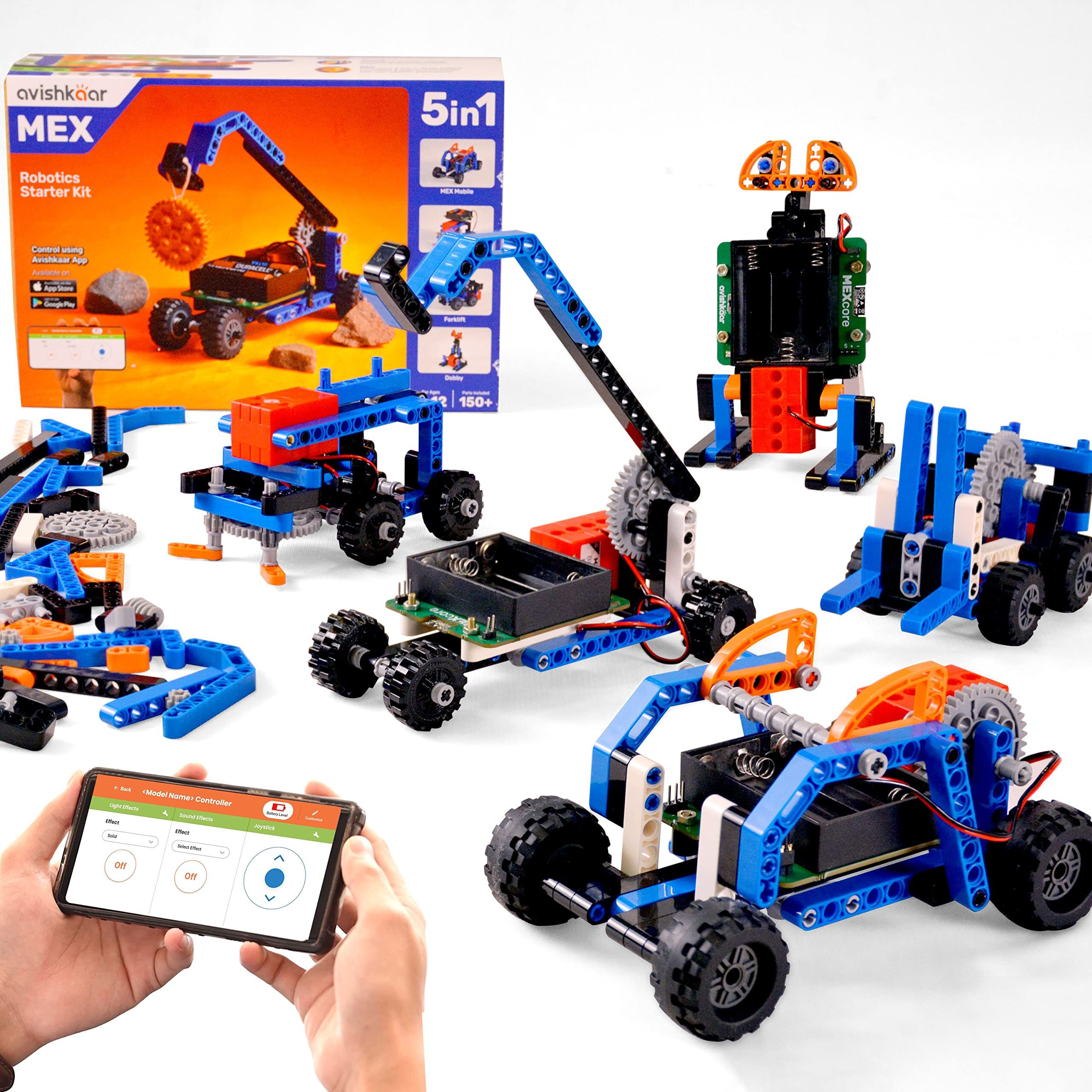Avishkaar Mex 5-In-1 Diy Robotics Starter Kit, Robot Toys For Kids Aged 8-12, Building & Construction Set With 100+ Parts, Learning & Educational Stem Kit, Made In India, Multicolor