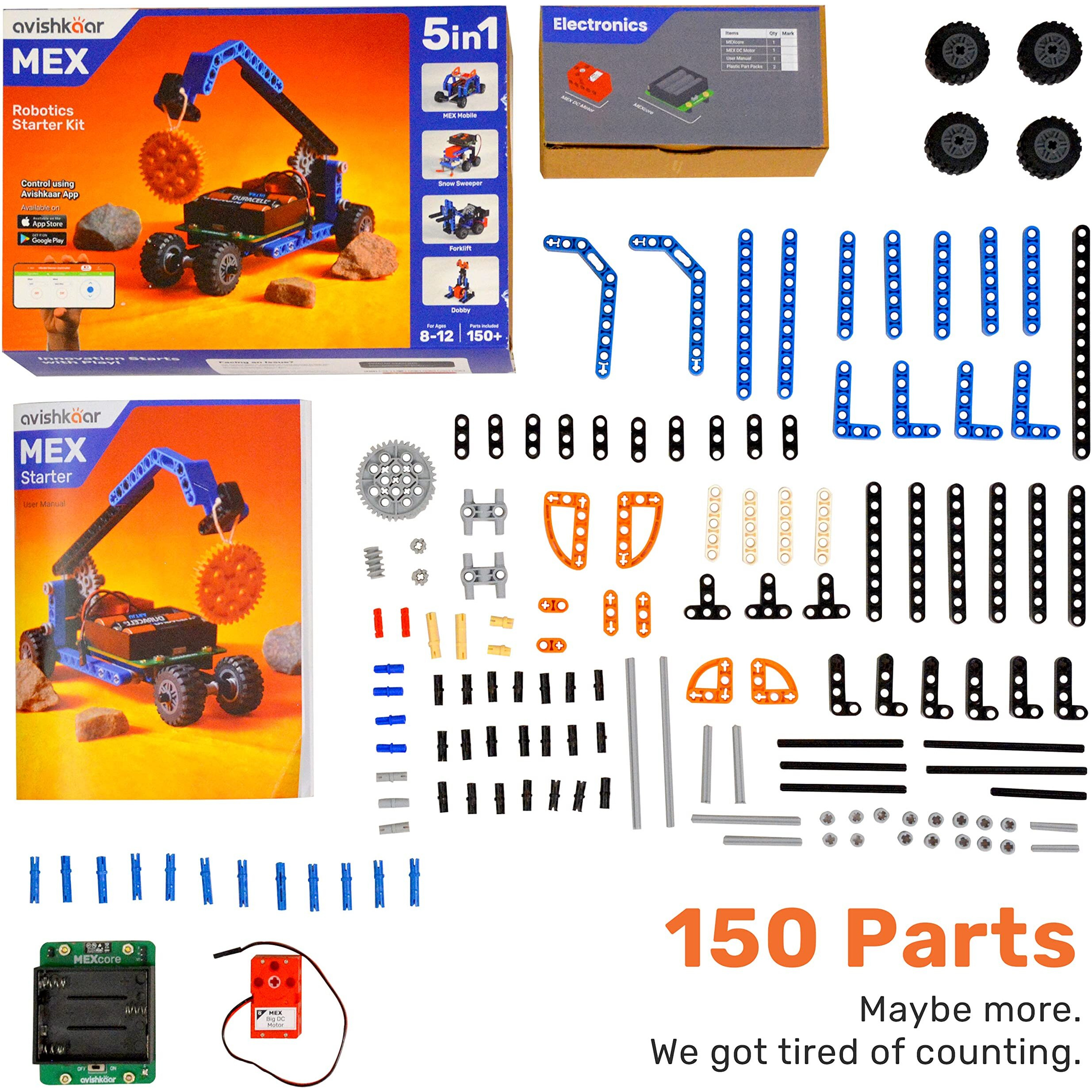 Avishkaar Mex 5-In-1 Diy Robotics Starter Kit, Robot Toys For Kids Aged 8-12, Building & Construction Set With 100+ Parts, Learning & Educational Stem Kit, Made In India, Multicolor