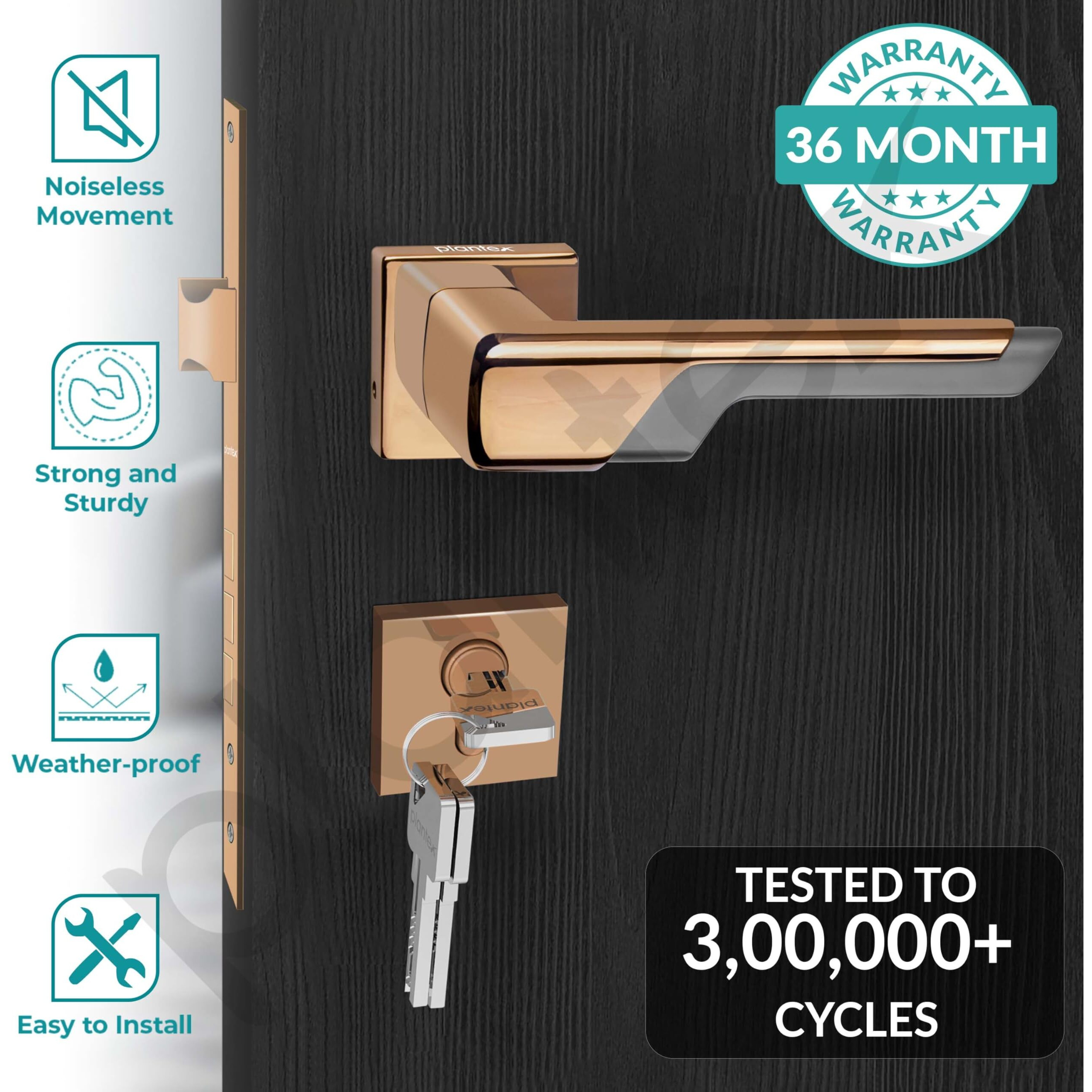Plantex Premium Door Lock With 3 Years Of Warranty/Main Door Lock For Home/Mortise Lock For Door - Main Door Lock Set(7093 - Pvd Choco & Satin Black Matt)