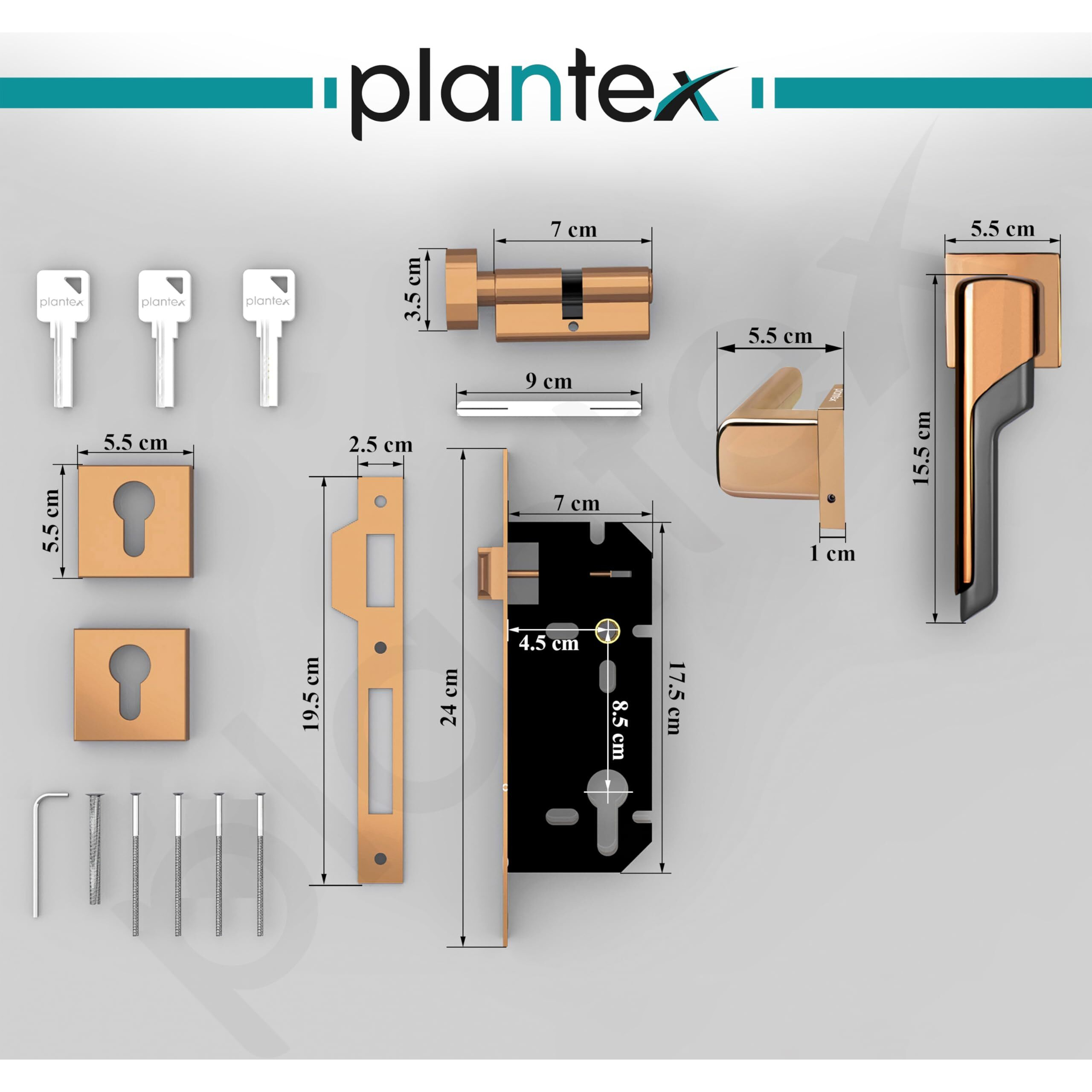 Plantex Premium Door Lock With 3 Years Of Warranty/Main Door Lock For Home/Mortise Lock For Door - Main Door Lock Set(7093 - Pvd Choco & Satin Black Matt)
