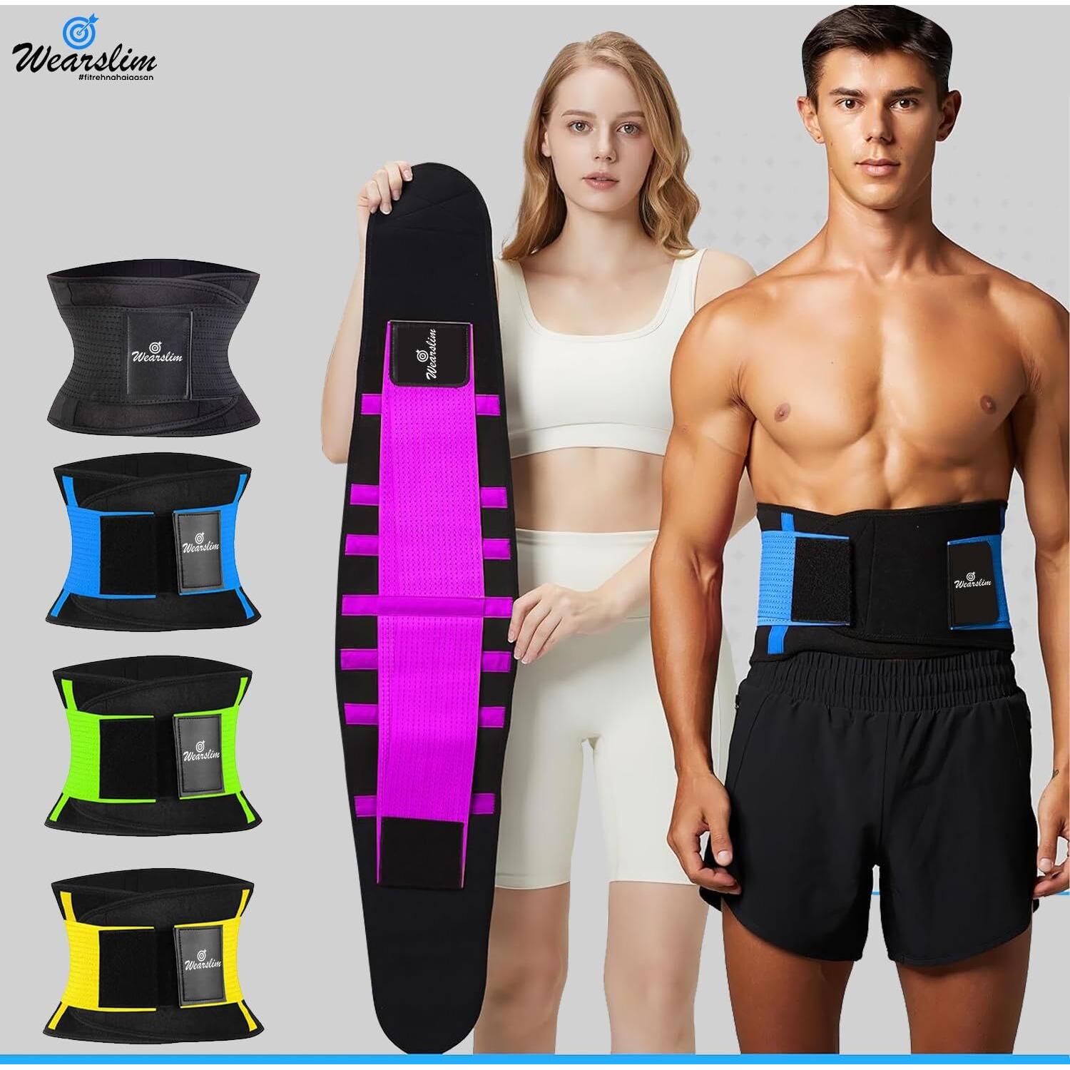 Wearslim Waist Trainer Trimmer Belt For Men & Women, Adjustable Flexible Waist Trainer, Back Brace Lumbar Support For Lower Back Pain Relief, Sport Girdle For Gym Workout - Multicolor
