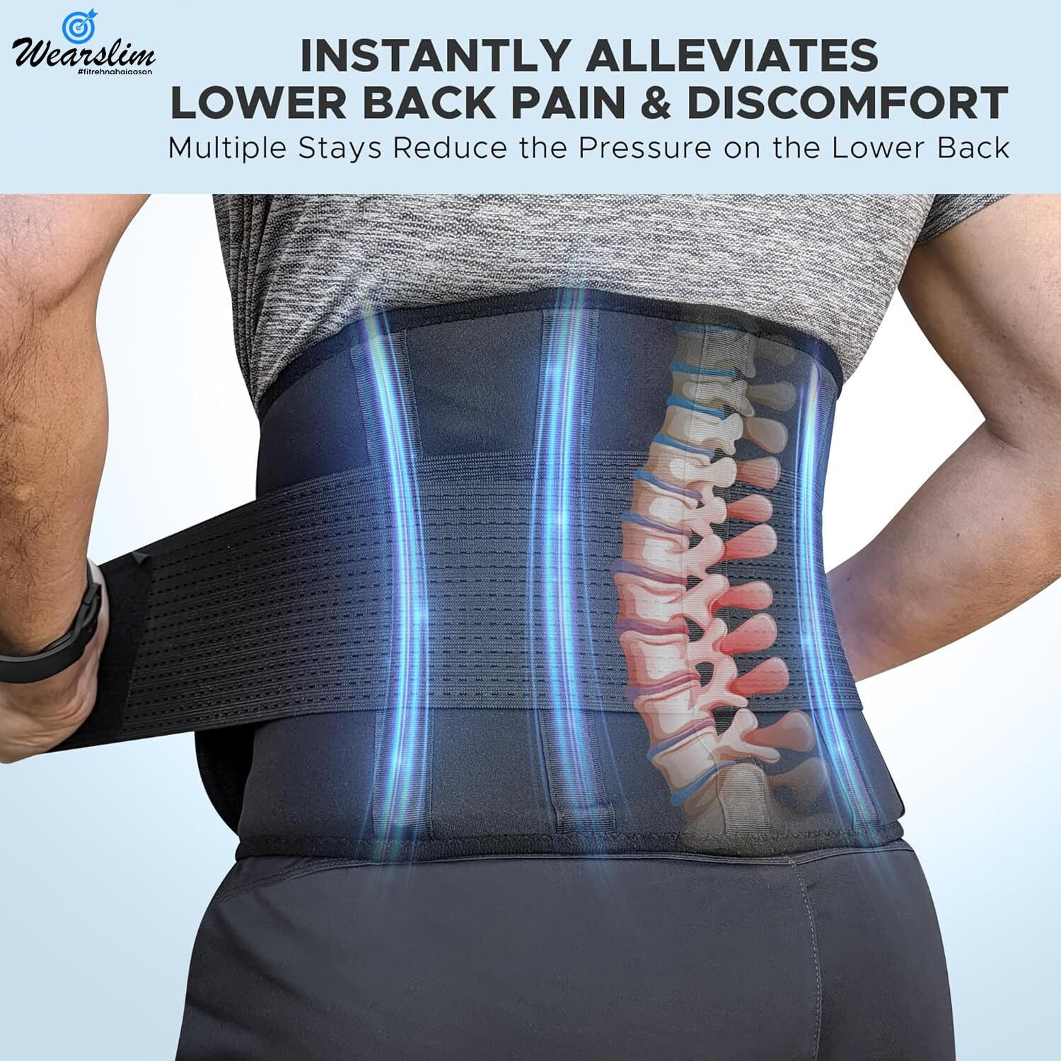 Wearslim Waist Trainer Trimmer Belt For Men & Women, Adjustable Flexible Waist Trainer, Back Brace Lumbar Support For Lower Back Pain Relief, Sport Girdle For Gym Workout - Multicolor