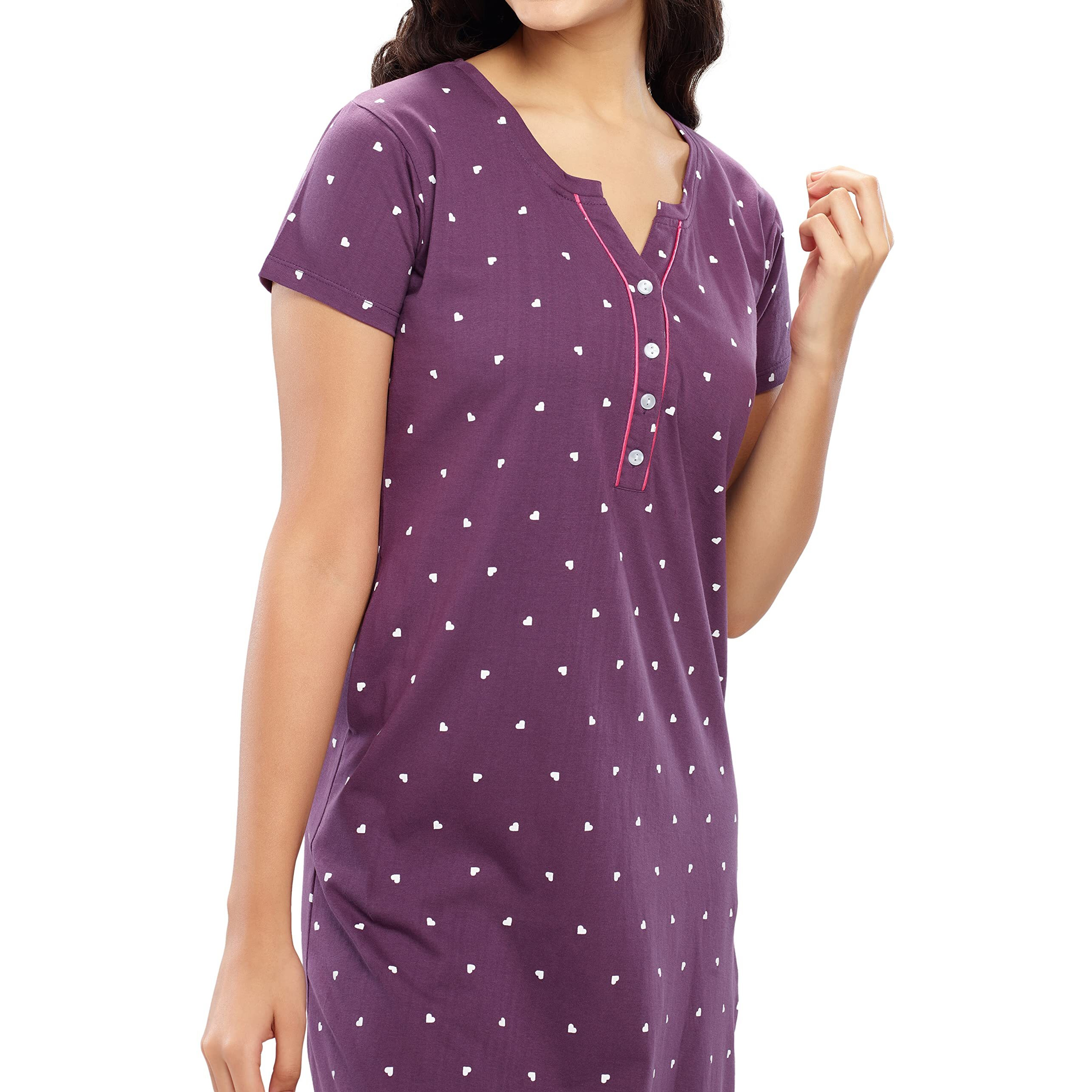 Zeyo Women's Cotton All Over Print Maxi Long Nighty (Znyt-5627-Wn-M, Purple, M)