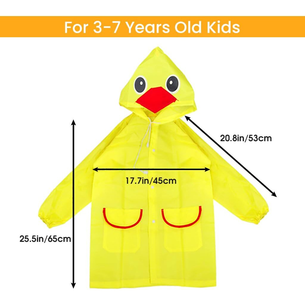 Palay Raincoat For Kids Boys Girls With Hood, Polyester Rain Ponchos With Pockets And School Bag Coverage, Raincoat For 3-7 Years Old Kids