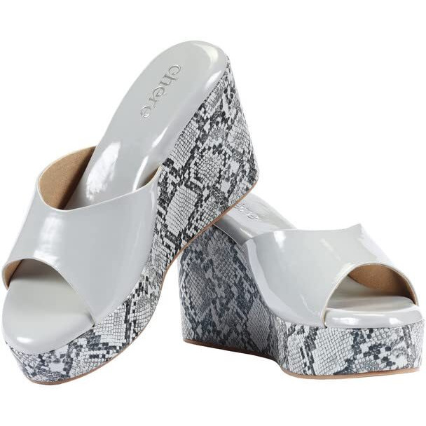 Chere Womens Elegant Grey Snakeprint Peep Toe Wedges