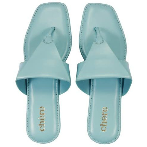 Chere Women Pastel Blue Solid Triangle Design Open Toe Flats