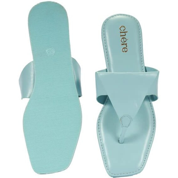 Chere Women Pastel Blue Solid Triangle Design Open Toe Flats