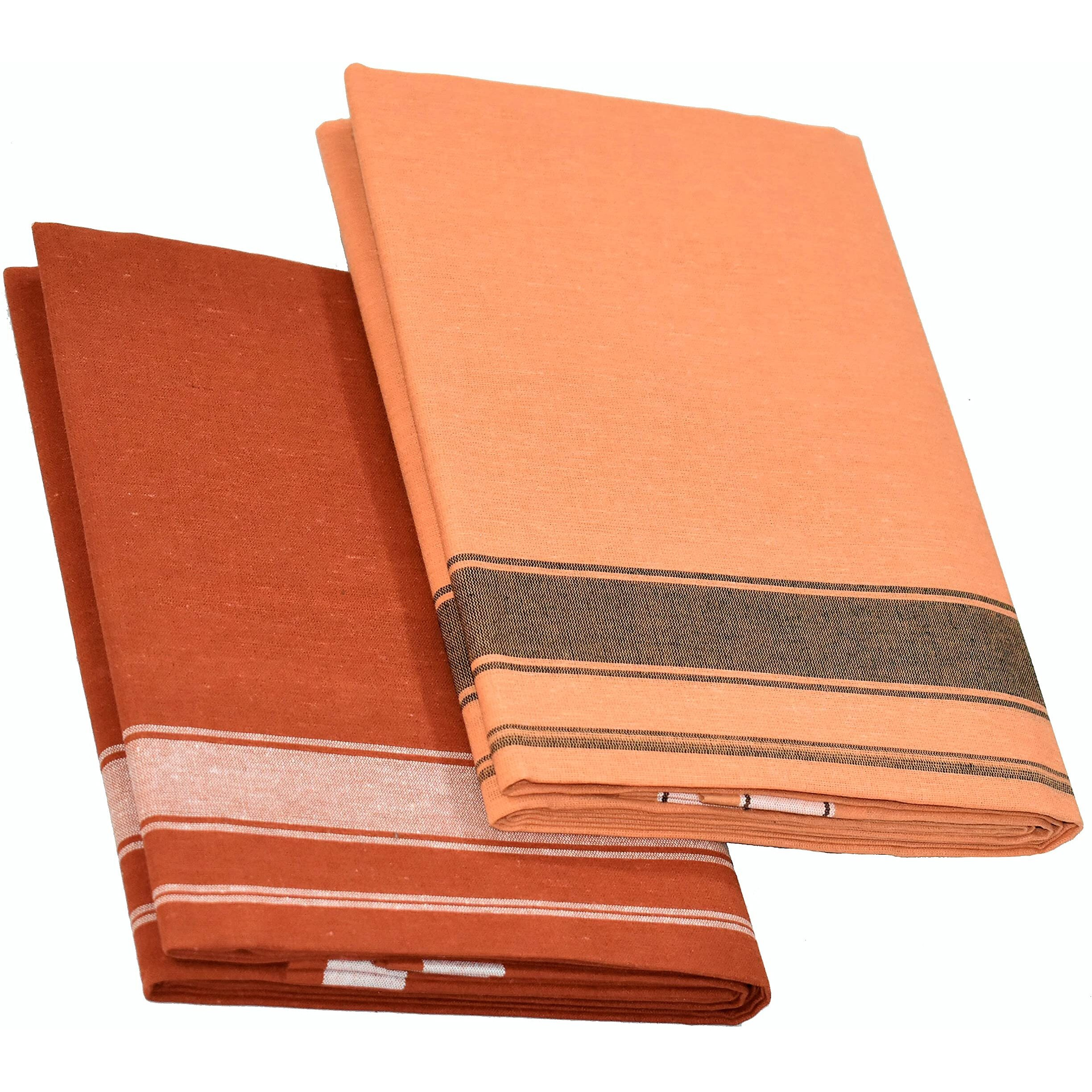 Tuni Mani Men's Dhoti Cotton Plain Solid/Length 2.0Meter (Pack Of 2) (Kaavi & Light Kaavi (Bb))