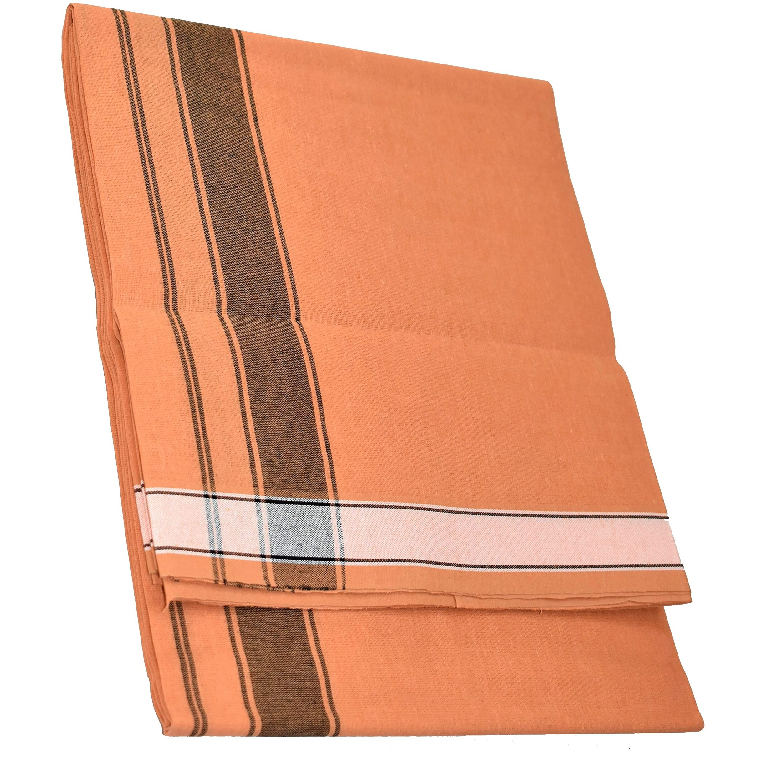 Tuni Mani Men's Dhoti Cotton Plain Solid/Length 2.0Meter (Pack Of 2) (Kaavi & Light Kaavi (Bb))