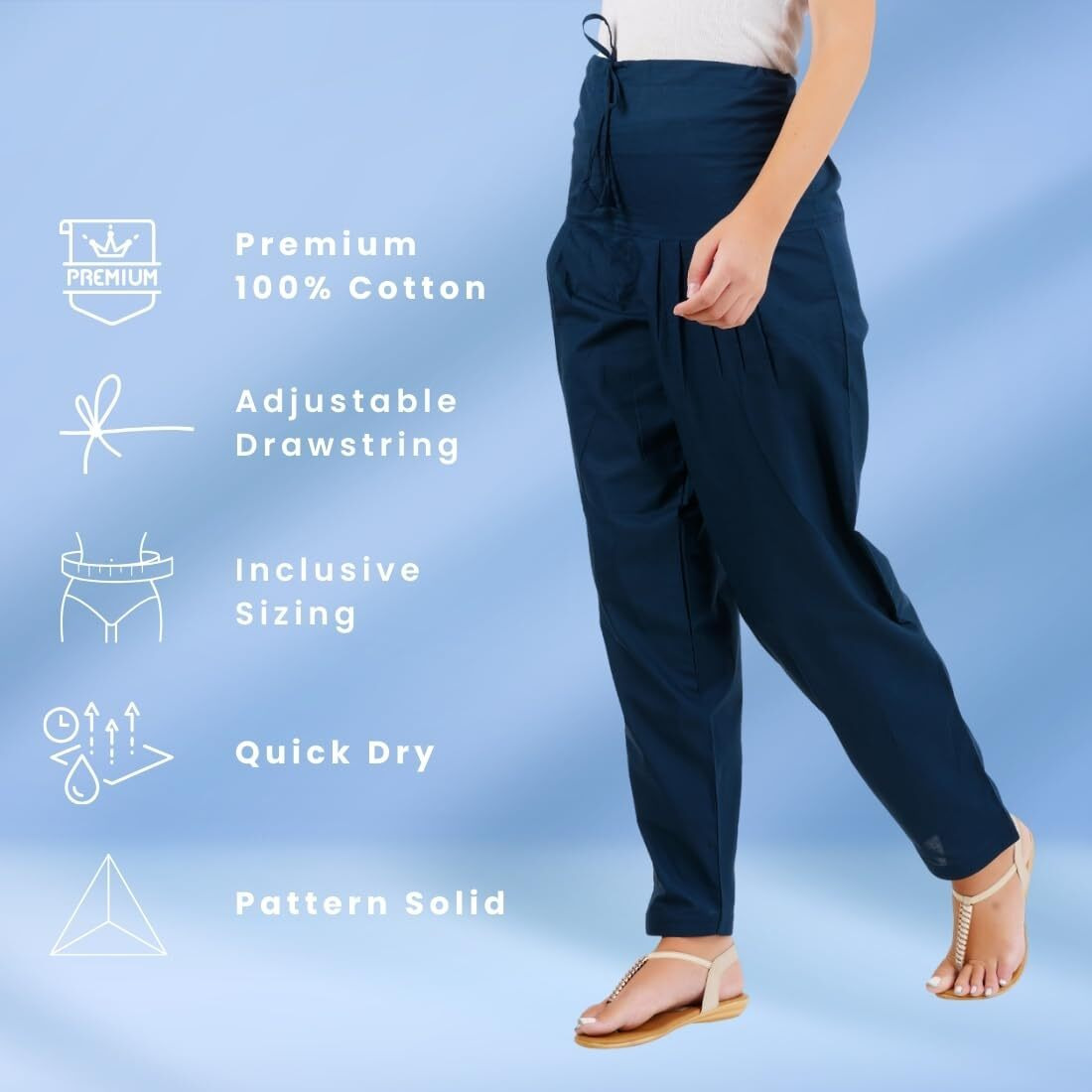 Happy Bunny Salwar Pant - Modern Style Pure Cotton For Women - Ethnic Semi Patiala Trouser - Office,Home - All Day Comfort Wear With Drawstring Bottle Green
