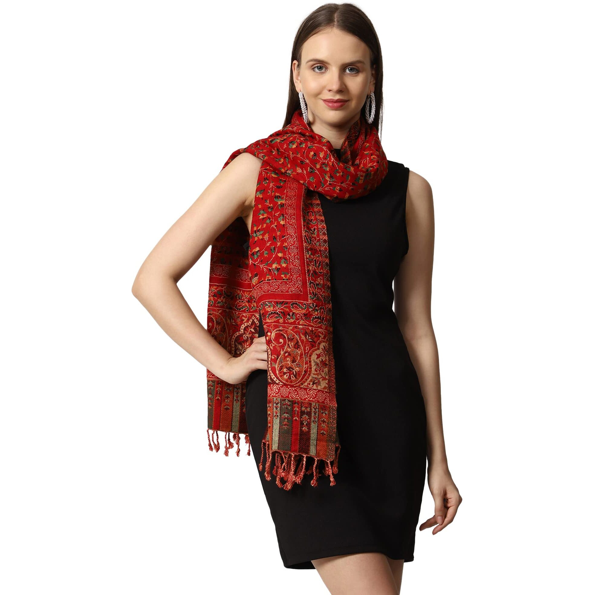 Swi With Label Women's Kashmiri Jamawar Woven Wool Stole (2K45_Maroon)