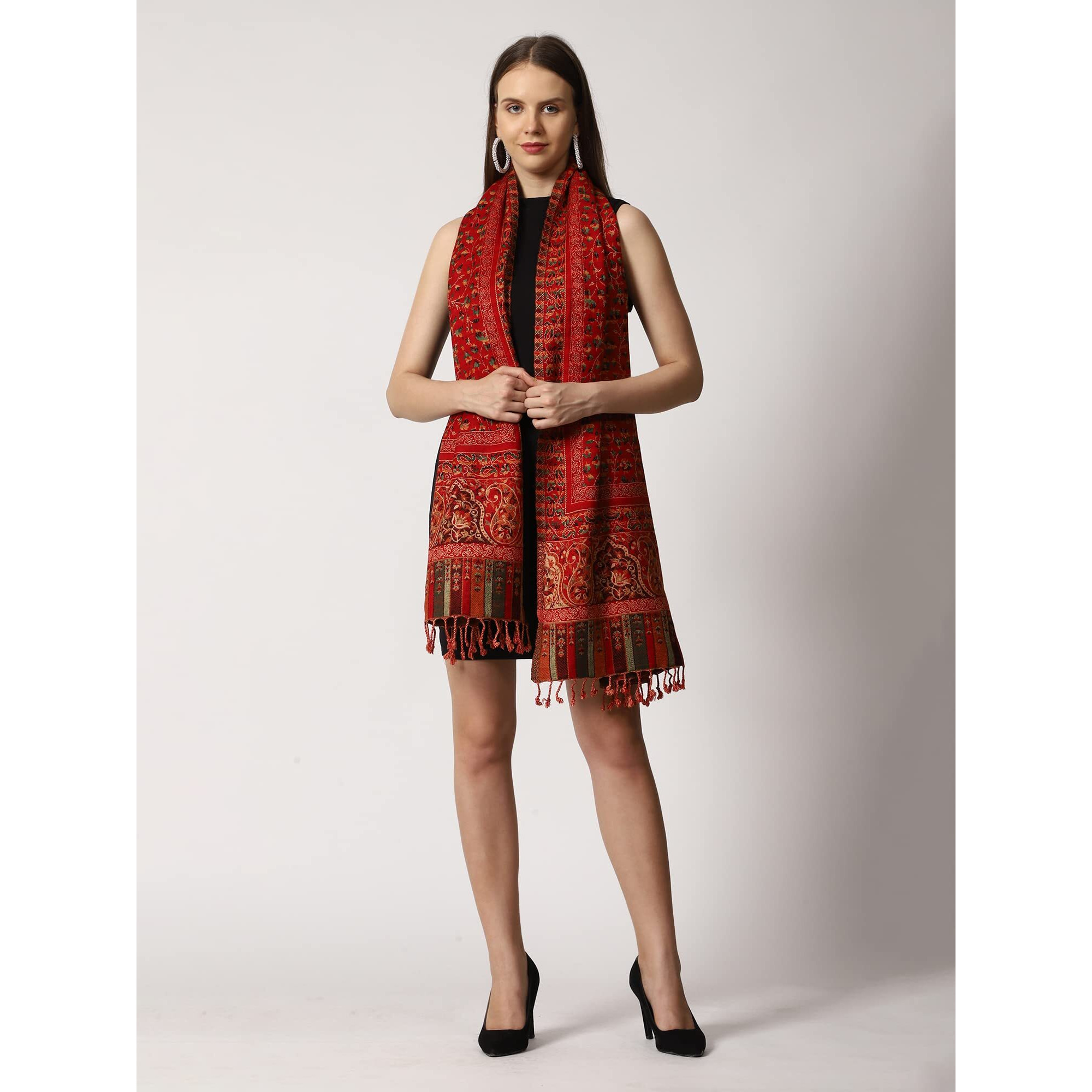 Swi With Label Women's Kashmiri Jamawar Woven Wool Stole (2K45_Maroon)